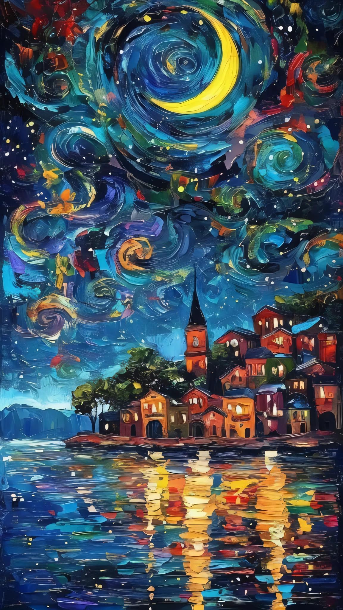 ARTGOTO Paint by Numbers for Adults, Starry Night Village DIY Acrylic Painting Kit, Large 15.7x27.5inch/40x70cm Canvas, Lakeside Town Moonlight Wall Decor, No Frame