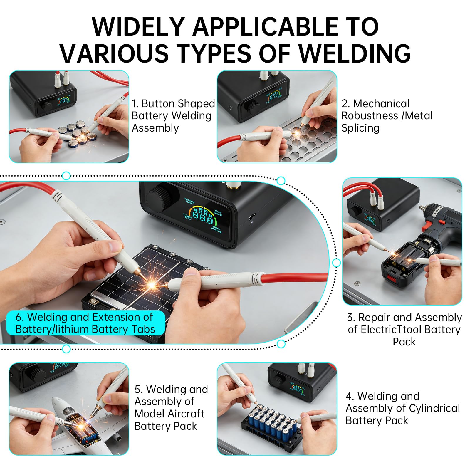 Soudeuse par Point sans Fil 11340 W, Poste à Souder avec Écran LCD, Bouton Rotatif, Pédale et Stylet, pour Batteries 5000 mAh, Soudure 0,1-0,4 mm DIY