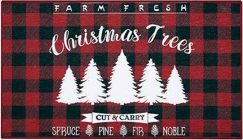 CAROMIO Tapete para puerta delantera, tapete de Navidad para interiores y exteriores, antideslizante, lavable a máquina, rojo, 17 x 29 pulgadas