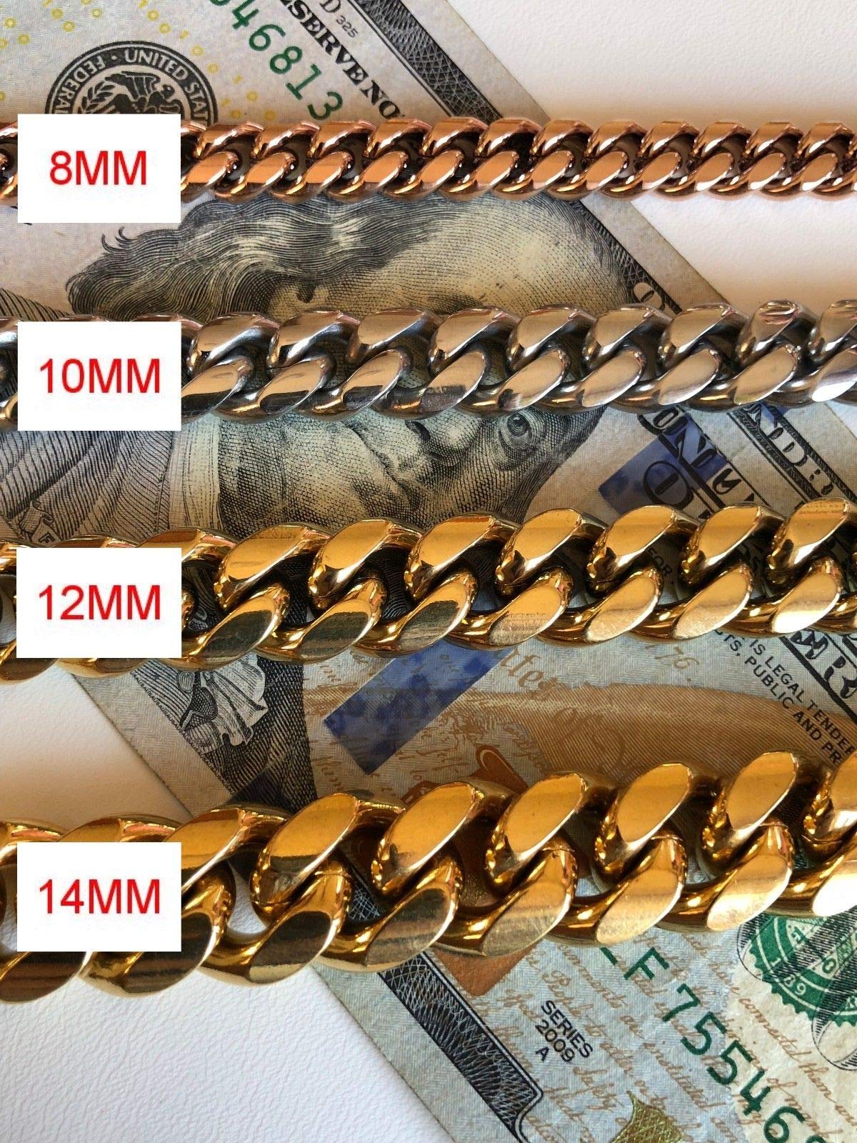 TTDGYYXW Miami-Gliederkette für Herren – Iced-Diamant-Verschluss – Schwere Iced-Herrenkette 18–30 Zoll – 14-karätiges 18-karätiges Gelbgold über Edelstahl