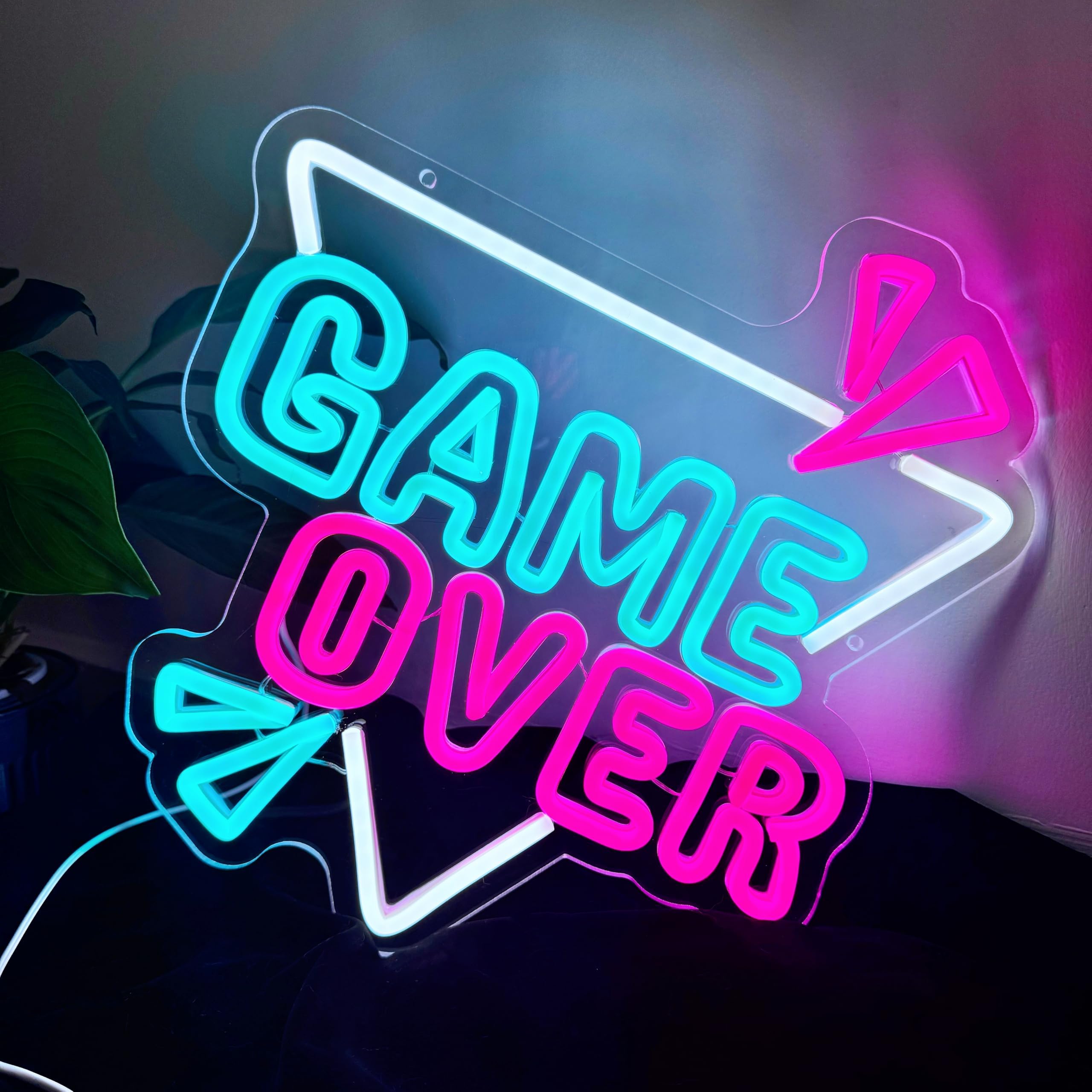 Decorit Gaming LED light Sign Wall Decor, Game Over Neon Signs, USB Neon Light Sign for Game Zone Party, Gamer Gifts for Teen Boys Bedroom, Gamer Room Decor for boys, Gaming accessories, 14 x 13 inch
