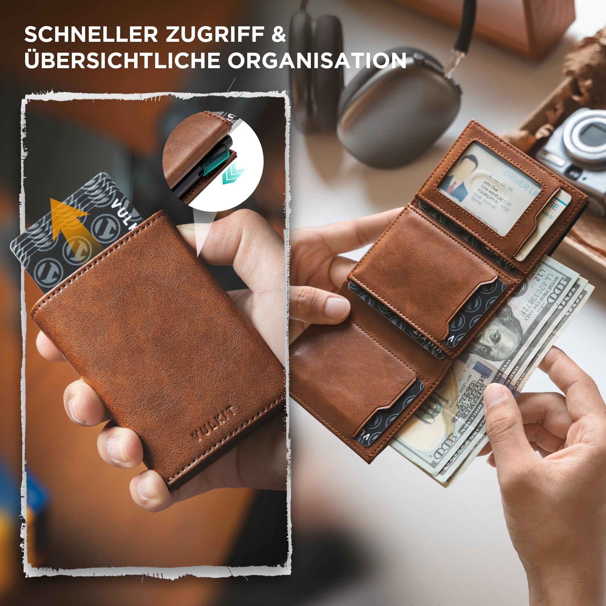 VULKIT Herren Geldbörse Schlanke mit RFID-Schutz und Münzfach