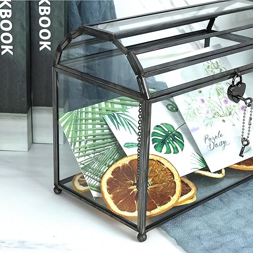 Miniatura 8 de HighFree Caja grande de cristal para tarjetas de boda de 12.2 pulgadas con ranura y cerradura, terrario geométrico de cobre hecho a mano, caja