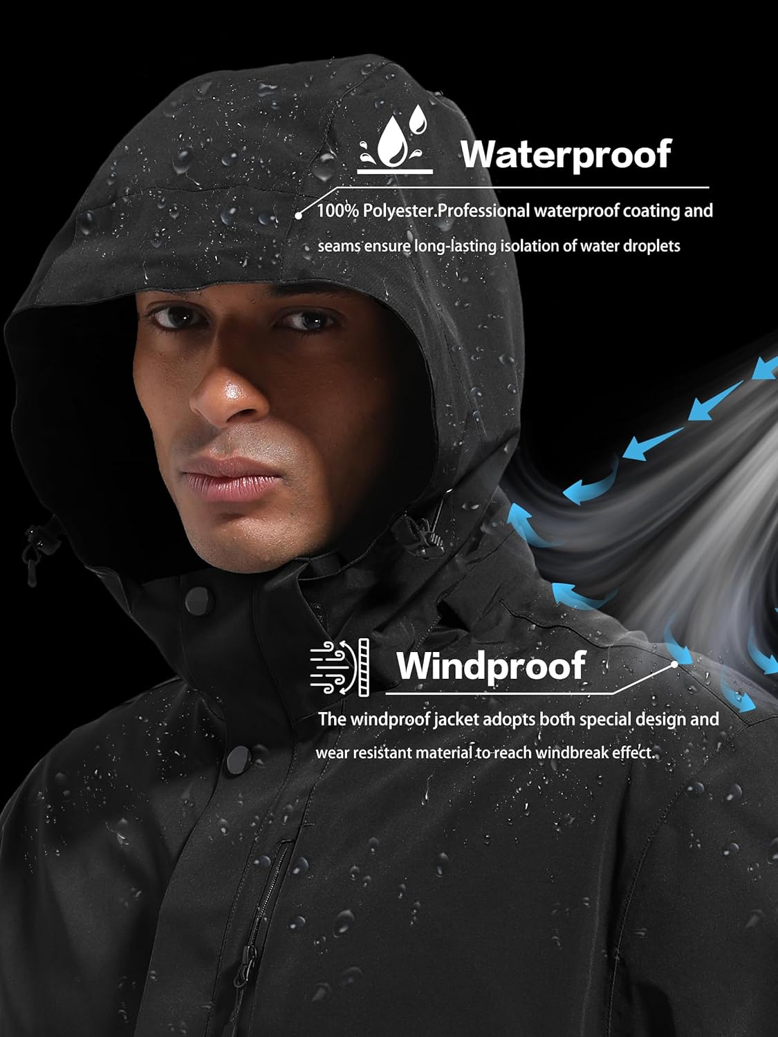 WENRONSTA Men's Lightweight Rain Jacket Waterproof Windbreaker Hooded Raincoat Shell Jacket Outdoor Hiking Fishing Travel - Image 2