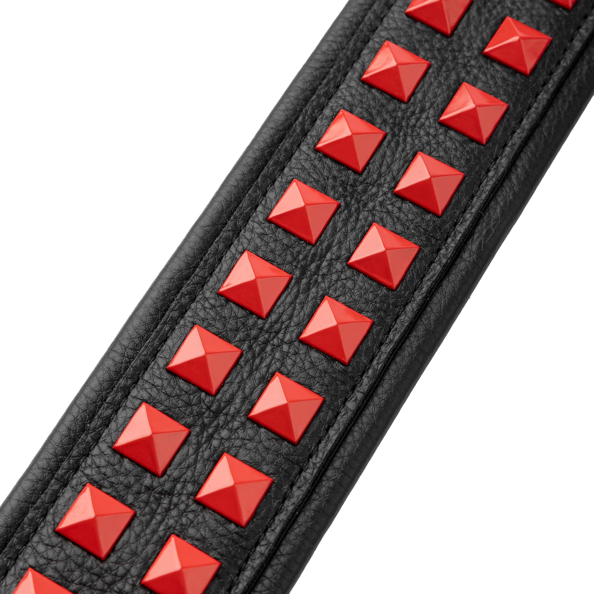 Levy's Leathers Rebel Leathers Series - Correa de guitarra de piel auténtica de 2.5 pulgadas de ancho, color negro con tachuelas rojas, (M81GRPDX-BLK)