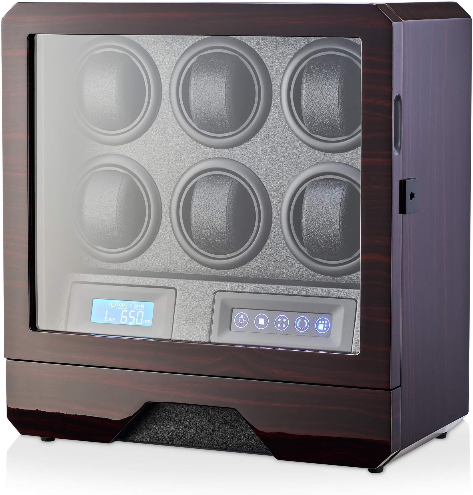 Watch Winder for 6 Automatic Watches with LED Backlight, Remote Control and Storage Drawer for Watches and Jewelry