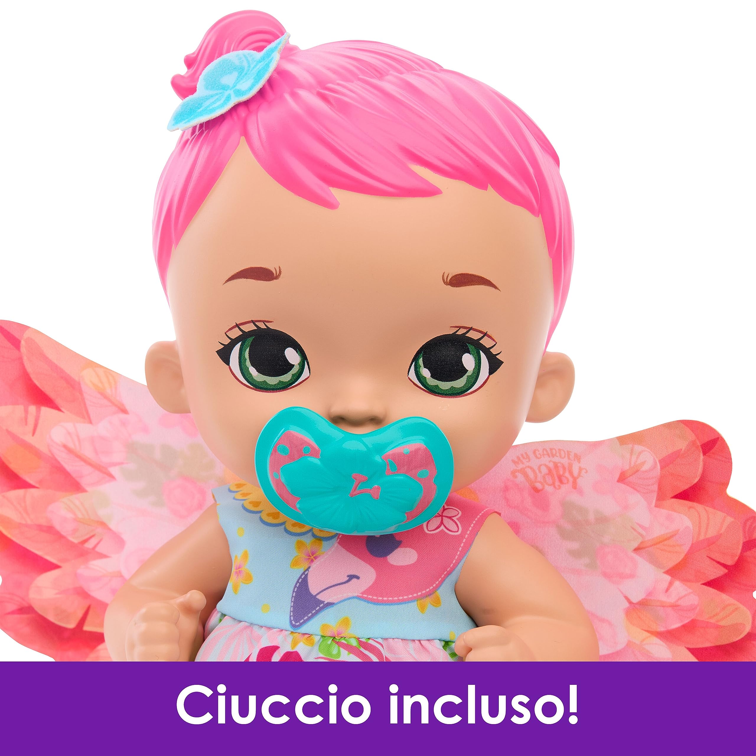 Mattel My Garden Baby - Bambola Junior Fenicottero Rosa con pannolino riutilizzabile, biberon e tanti altri accessori, giocattolo per bambini, 3+ anni, HPD12