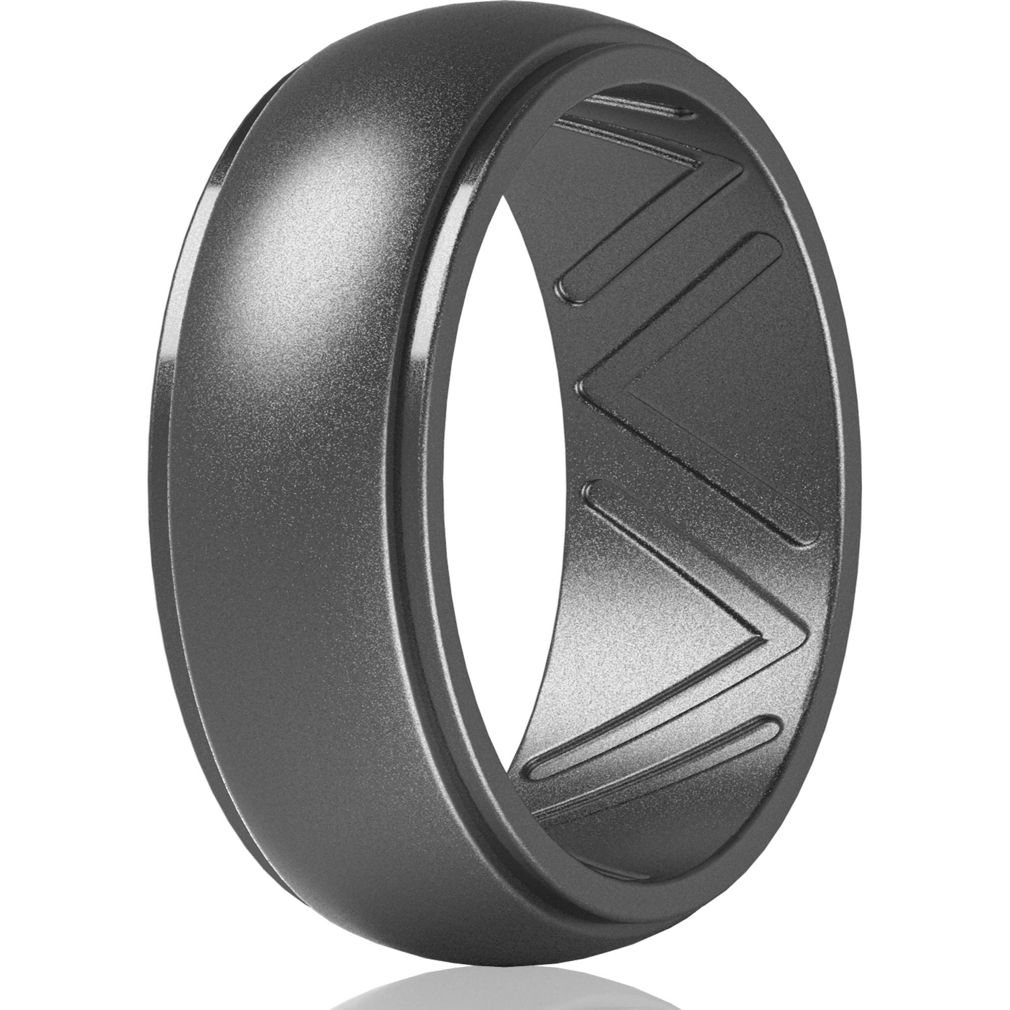 ThunderFit Men's Silicone Wedding Rings, Step Edge Breathable Rubber Engagement Bands 8.7mm Wide 2.5mm Thick - 1/4/7 Variety Multipack