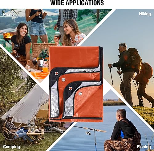 Miniatura 8 de RedSwing Paquete de 4 mantas de emergencia, lona térmica de supervivencia impermeable, multiusos, reflectantes, aisladas, para todo tipo de clima,