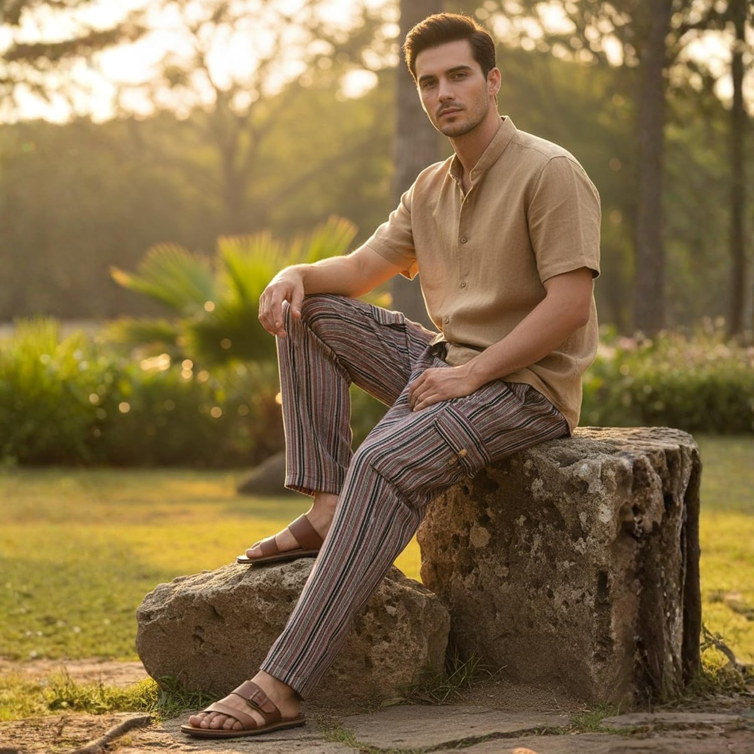 Shopoholic Fashion Mens Light Weight Stripe Hippy Combat Trouser 3Xl