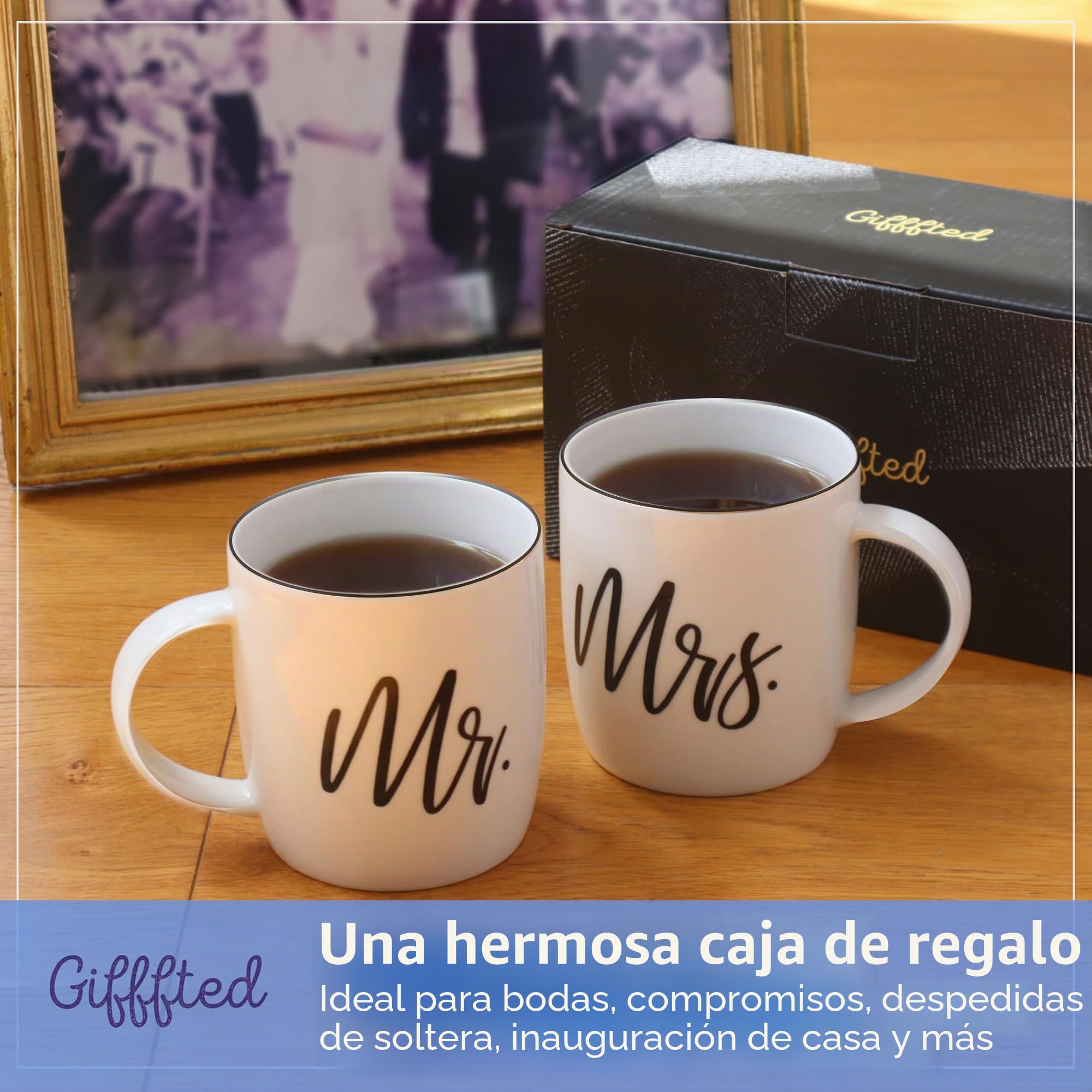 Gifffted Mr Mrs Tazas, Juego de Dos Tazas de Café Regalos para el Sr. y la Sra., Regalos de Cumpleaños de Boda de Pareja, Novia y Novio, Ideas de Regalos de Compromiso, Regalos de Navidad