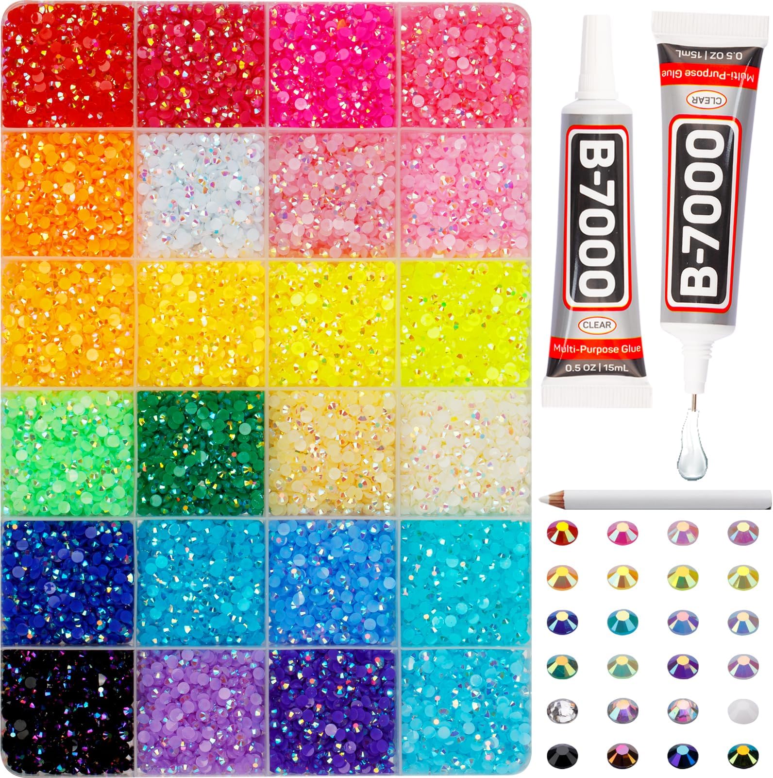 16000Pcs 3mm Rhinestones for Bedazzling, Bedazzler Kit with Rhinestones and Tools, Flatback Resin Jelly AB Colorful Rainbow Crystals Gems Set with Glue for Nail Art Crafting Clothes Crafts