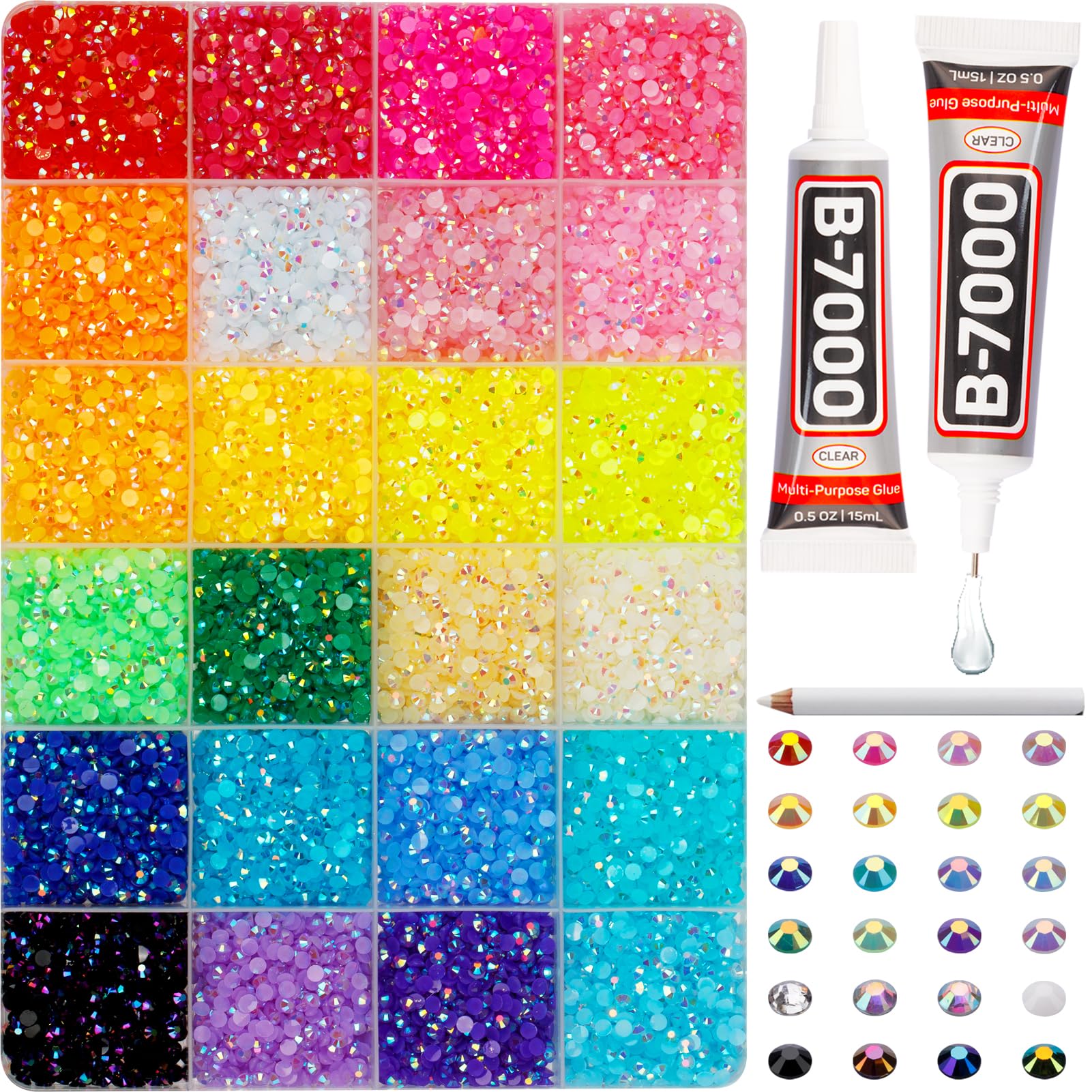 16000Pcs 3mm Rhinestones for Bedazzling, Bedazzler Kit with Rhinestones and Tools, Flatback Resin Jelly AB Colorful Rainbow Crystals Gems Set with Glue for Nail Art Crafting Clothes Crafts
