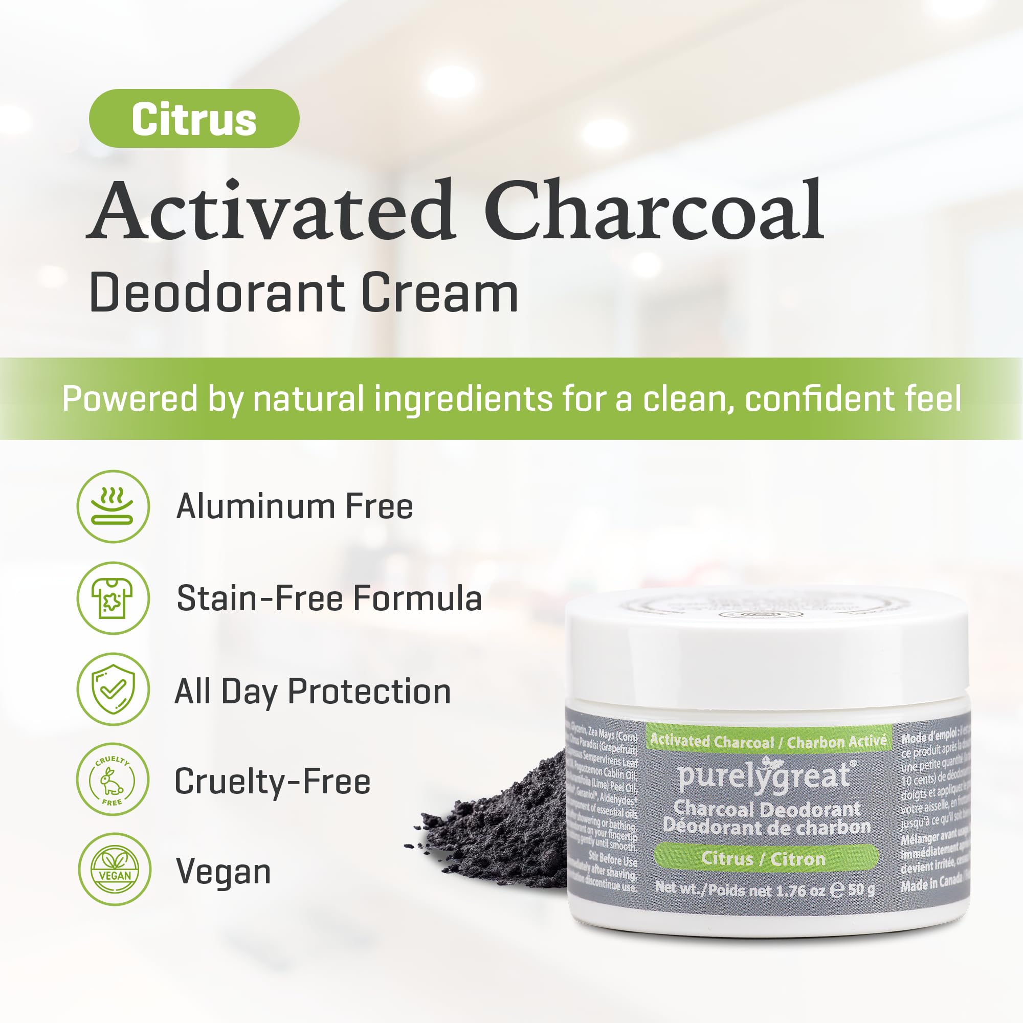 Amazon.com : Purelygreat - Citrus Scented Charcoal Deodorant Cream