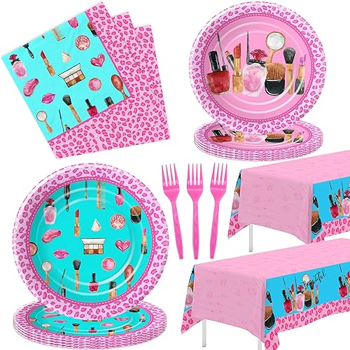 Vajilla de decoración de fiesta de spa para niñas, suministros de fiesta de cumpleaños de maquillaje de spa, plato de fiesta de spa, servilleta,