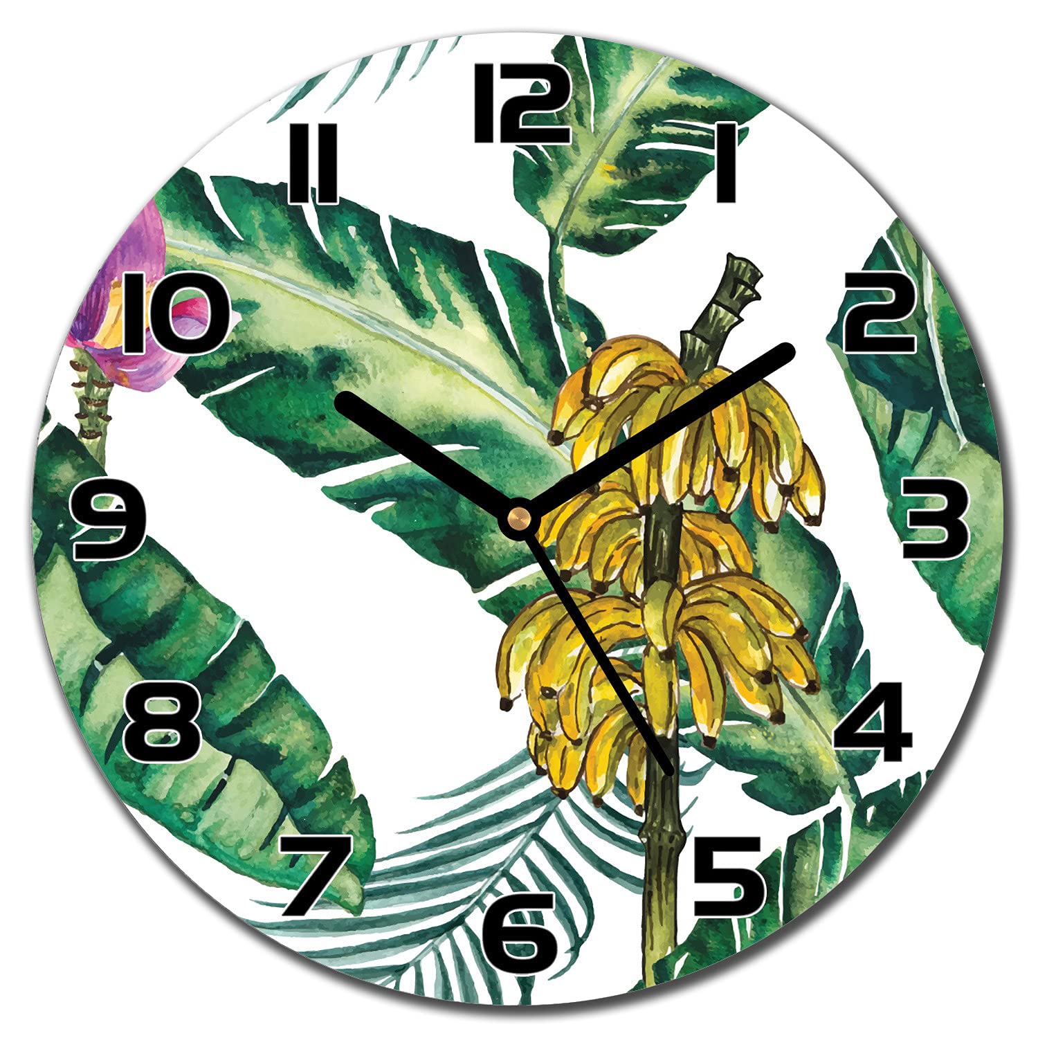 Horloge murale en verre Monstera pour une cuisine lumineuse