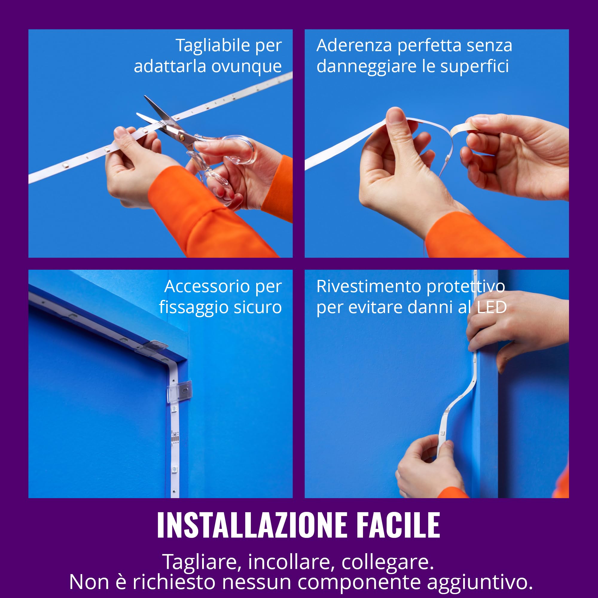 Wiz Striscia LED RGB LED-30m tagliabile,16 milioni di colori + sfumature di bianco,modalità di luce preimpostate,connessione al Wi-Fi,controllo vocale/app,funzionamento con Google Home,Alexa e HomeKit