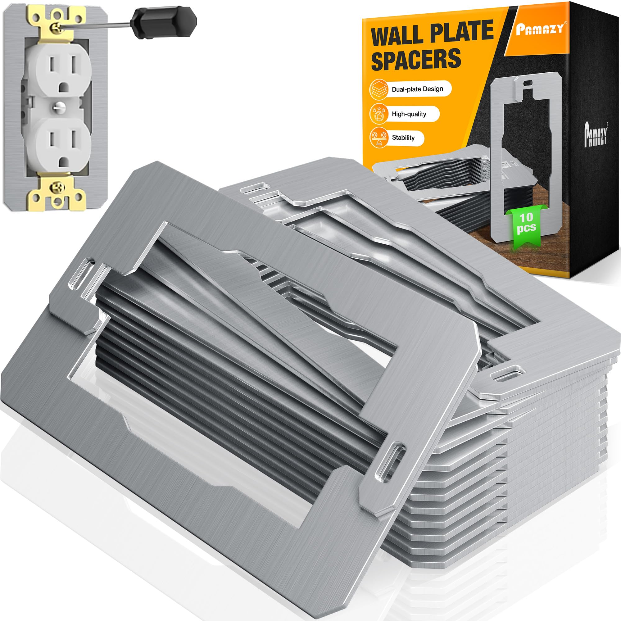 Photo 1 of [Dual-Plate] 10Pcs Wall Plate Spacers Stainless Steel Flush Fit Device Leveling Plate for Electrical Outlet Switch Repair Receptacle Spacer Shim Leveler for Fixing Wall Electrical Box, Loose Outlet