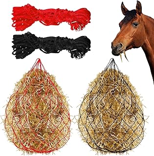 2pcs 36" Slow Hay Feeder Black and Red Horse Hay Bet with Mesh Hole Equestrian Feeding Supplies Hay Bale Storage Bag for Horse Cattle Goats Sheep Full Day Feeding
