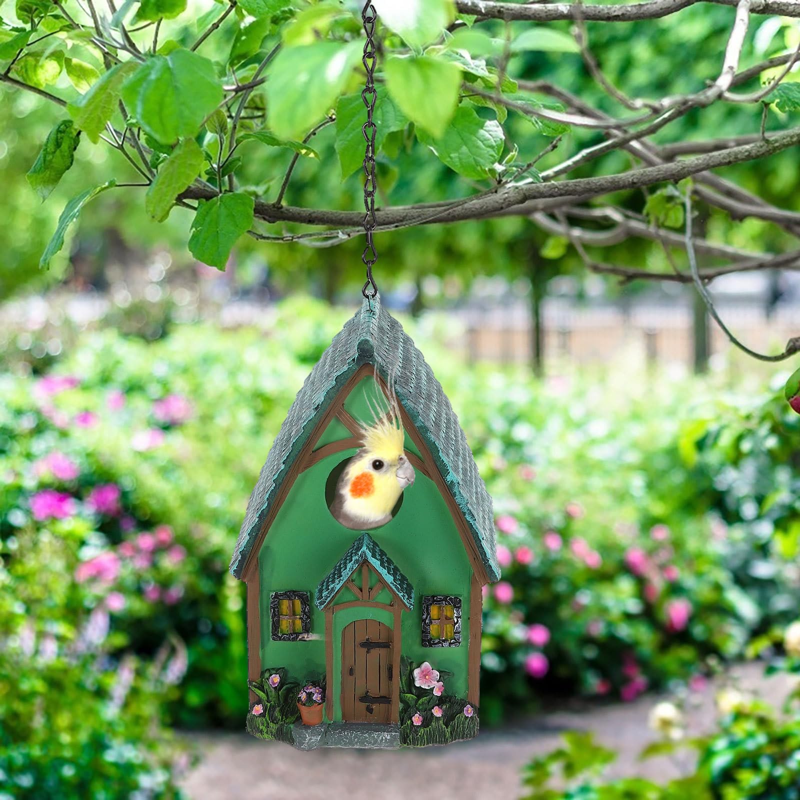 Kleiner Vogelnistkasten aus Wetterfestem Kunstharz zum Aufhängen Balkon oder Fensterbank mit Rustikalem Design und Sicherem Versteck für Vögel