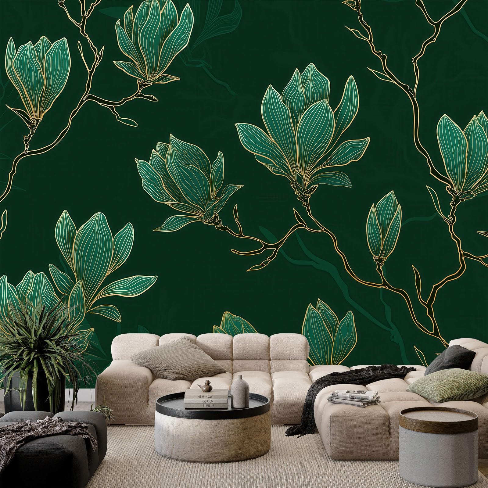 Roślina Magnolia Kwiaty Tapeta 3D Fototapety 450 x 315 cm Nowoczesne Fototapety, Chiński Styl Plakat Dekoracja Ścienna Do Salonu Sofa Tv Hotel Tematyczny Korytarz