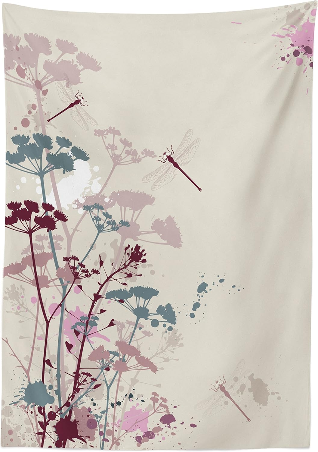 Ambesonne Dragonfly Tablecloth, Plants Petals with Dragonfly Soft Color Design with Grunge Effects Vintage Style, Rectangular Table Cover for Dining Room Kitchen Decor, 60" X 84", Grey Yellow 60" X 84" Grey Yellow