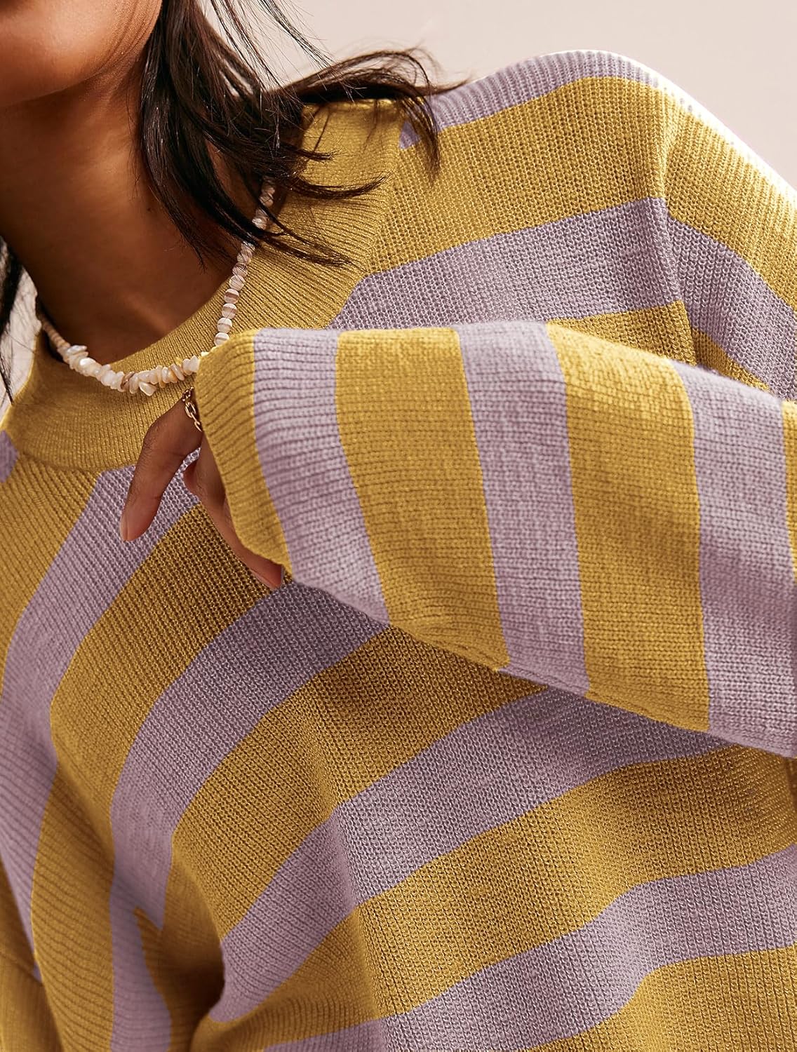 Balimtoy Women Striped Sweater Set Oversized Lounge Set Matching Pajama Sets Knit Long Sleeve 2 Piece Shorts Fall Outfits - Image 4