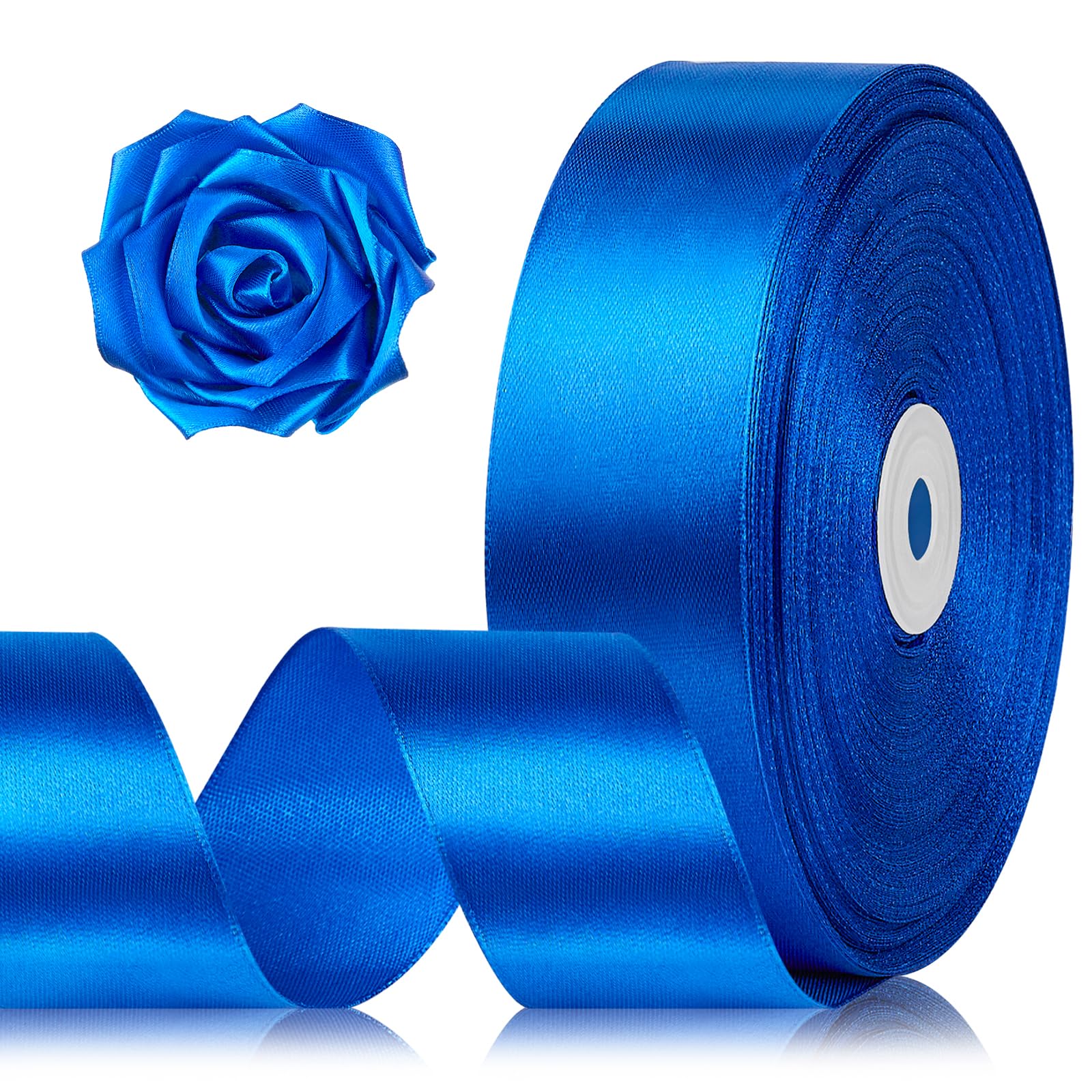 Photo 1 of 1-1/2 Inch 100 Yards Royal Blue Satin Ribbon, Solid Fabric Ribbon Roll for Flower Bouquet, Gift Wrapping, Roses Making, Handmade Crafts