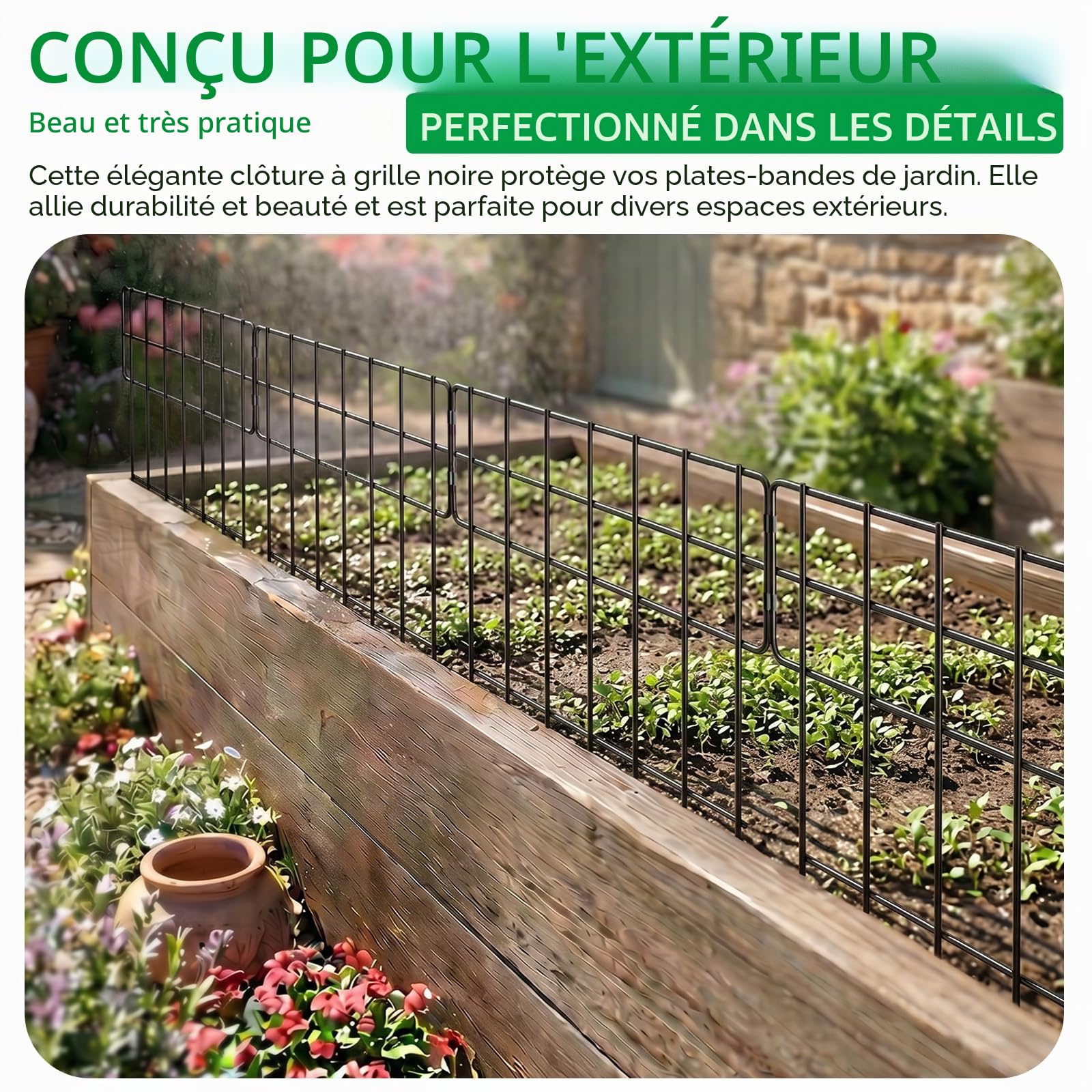 Thealyn 10 Pack Barrière Animaux de Jardin en Métal Décorative, Hauteur 17 po (43 cm) X Largeur 13 po (33 cm), Longueur Totale 10,8 Pieds (3,3 m), Clôture de Jardin sans Creusage pour Délimiter