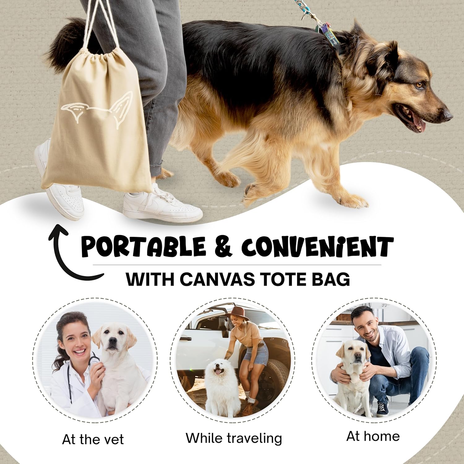 Large Washable Dog Bed Cover for 42" Crates – Water-Resistant Cotton Canvas, Hidden Zipper, Travel Tote Included – Durable Replacement Pet Bed Cover (One Ear Up)