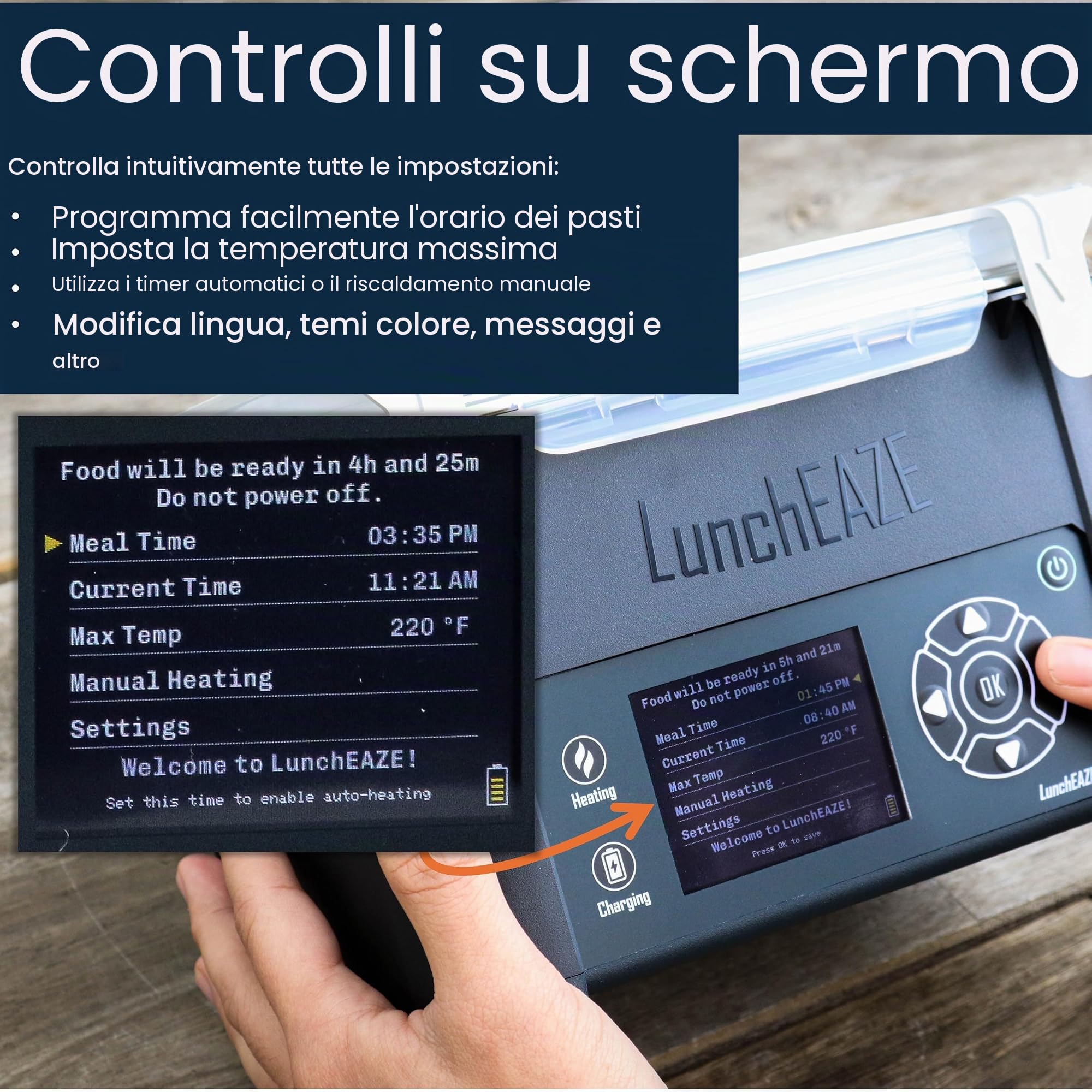 LunchEAZE Pro - Contenitore per il pranzo senza fili, alimentato a batteria, capacità di 4 tazze, max 200 °C, riscaldamento automatico programmato, borsa termica inclusa per pasti caldi ovunque