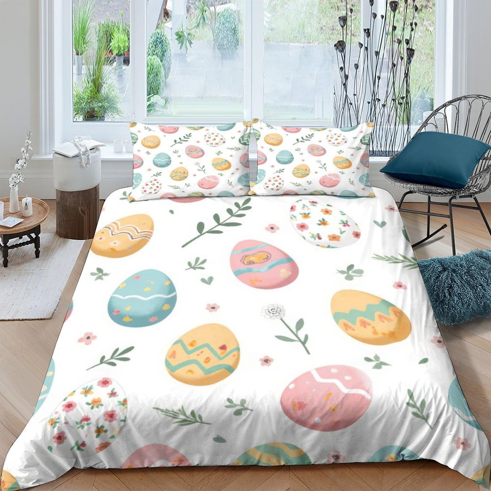 Ctjqhvkz Style-2 3D Printed Easter Egg Pattern Fitted Sheet Microfiber Soft Pastel Bed Cover Non-Slip Washable Decor For Bedroom Single（135X200cm）