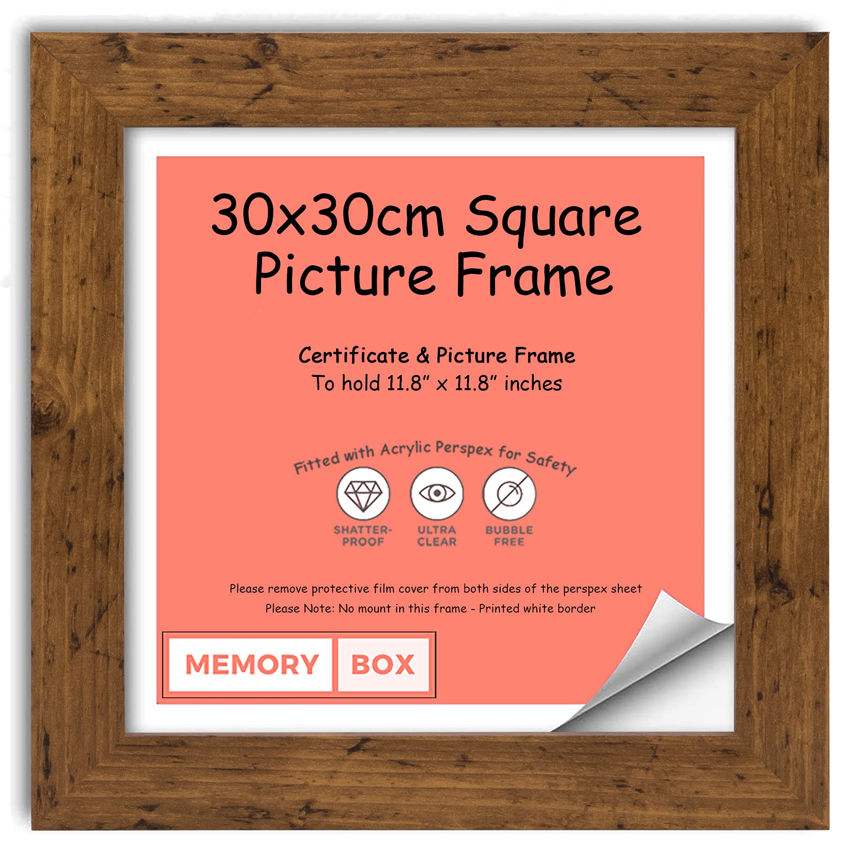 Memory Box Rustic 30 X 30Cm Square Photo Frame, Picture Frame, Document Frame, Certificate Frame, Wall Mountable & Freestanding - 11.8" X 11.8" (30 X 30Cm)