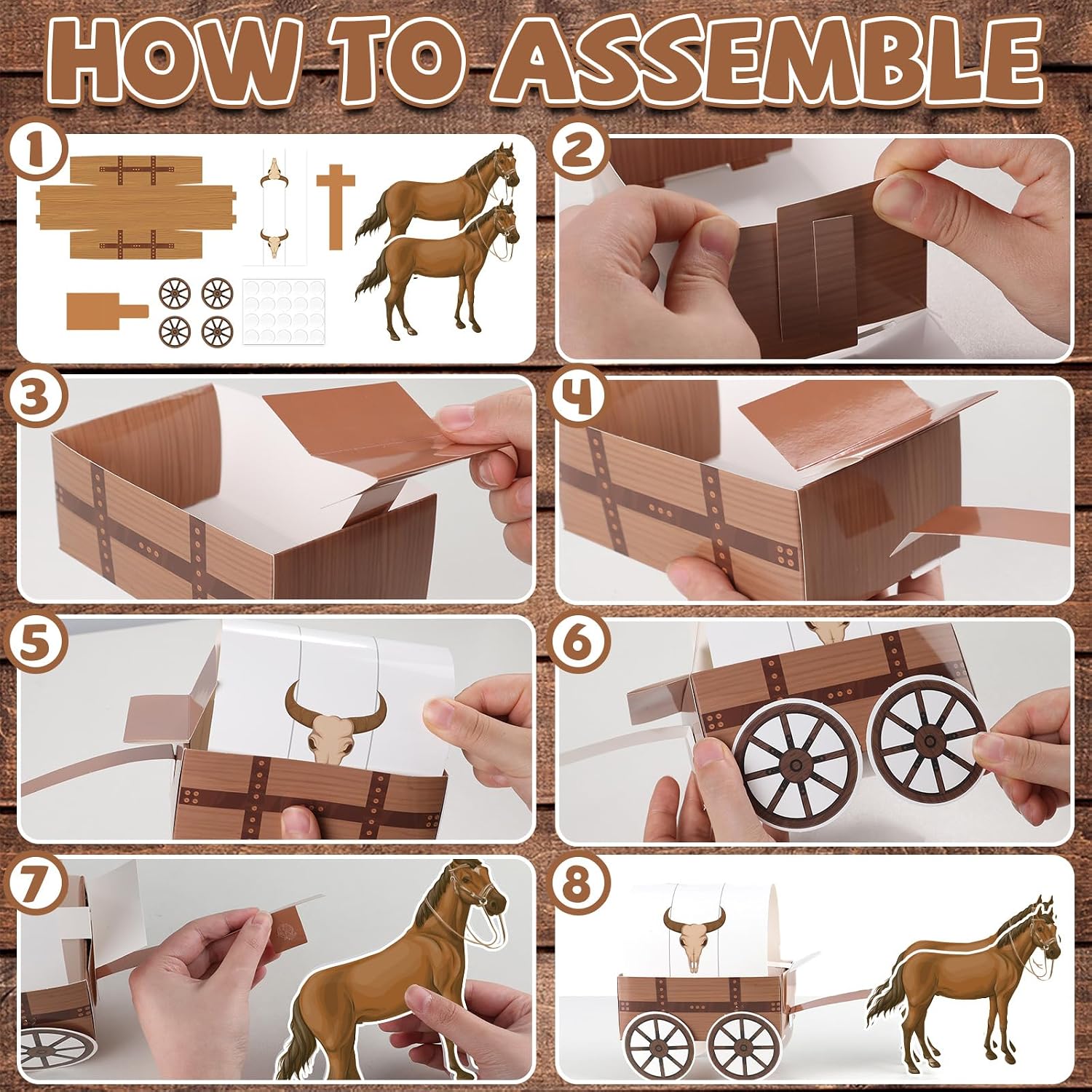 Yiaoyinnz 3D Western Covered Wagon Craft Kit Western Theme Party Decorations West Carriage and Horse Crafts West Theme Party Supplies for Carriage Desktop Paper Model Home Favors（24 Set）
