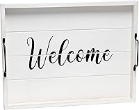 Vista 1 de Elegant Designs HG2000-WWC 15.50" x 12" Bandeja de madera decorativa para servir con asas, lavado blanco Bienvenido