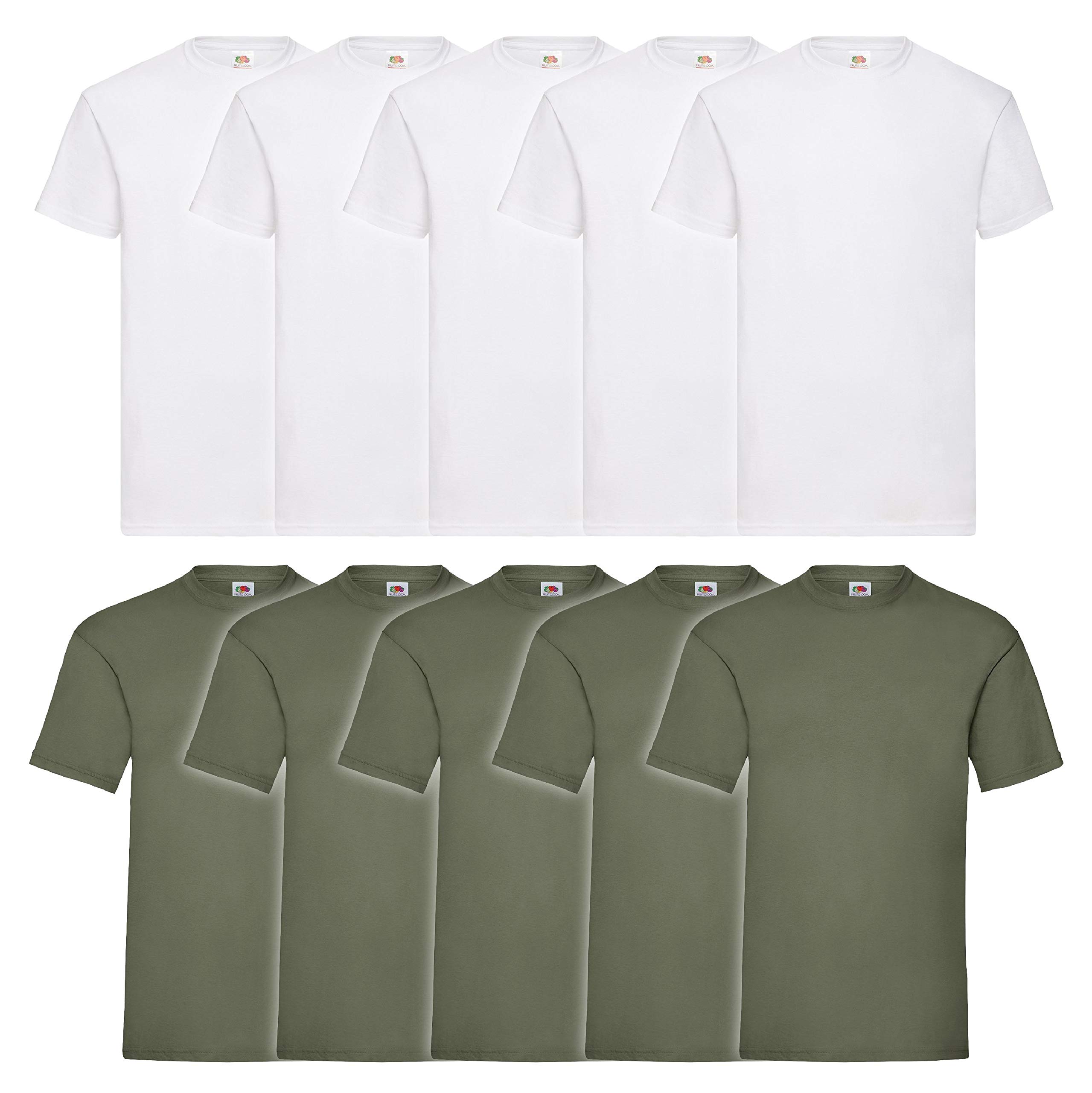 10 Fruit of the loom T Shirts Valueweight S M L XL XXL 3XL 4XL 5XL Übergröße Diverse Farbsets auswählbar (s, 5Weiß/5Olive)