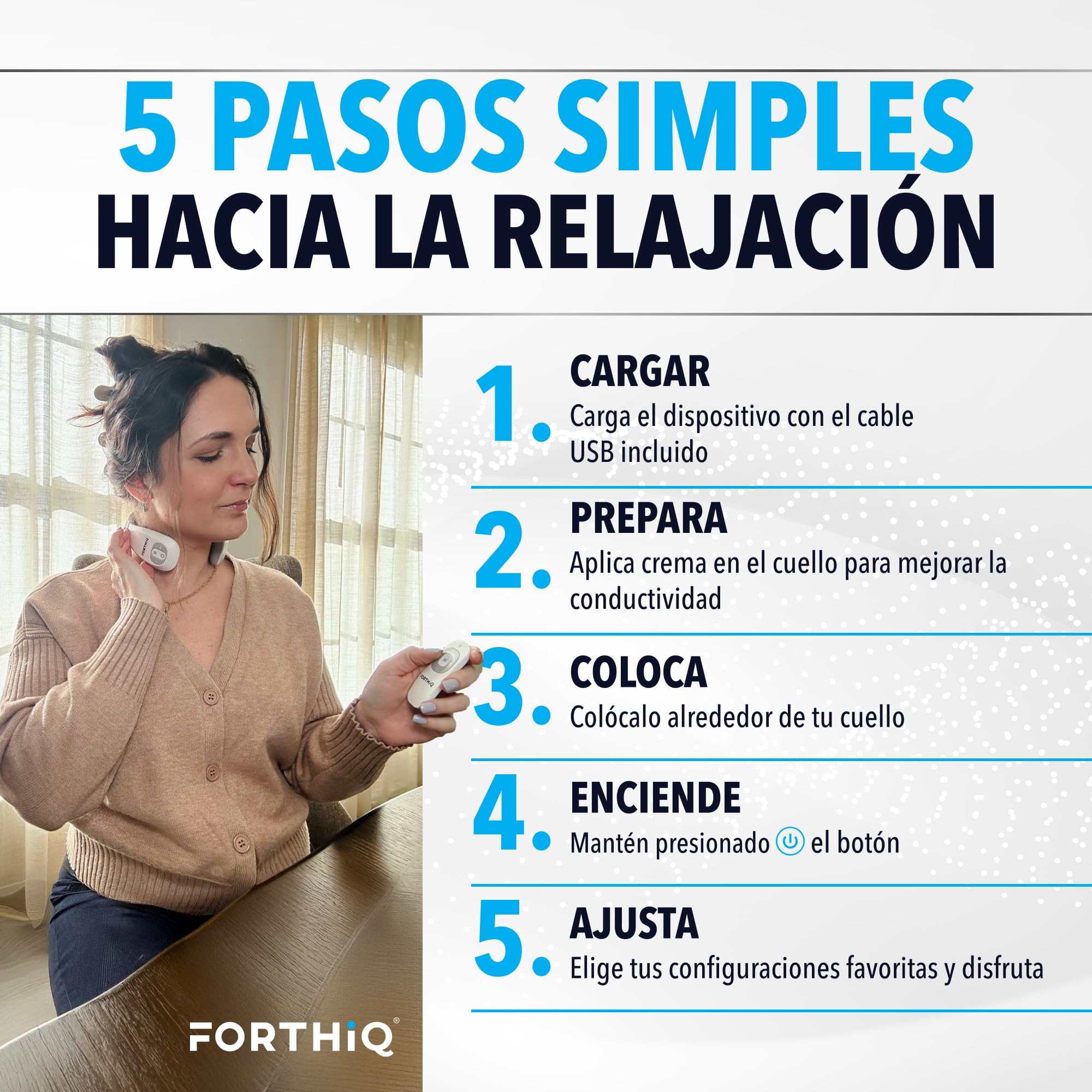 FORTHiQ Máquina TENS para el Cuello con Calor, Masajeador Eléctrico para Aliviar el Dolor, 15 Niveles de Intensidad, Masaje de Tejido Profundo, Portátil y Relajante