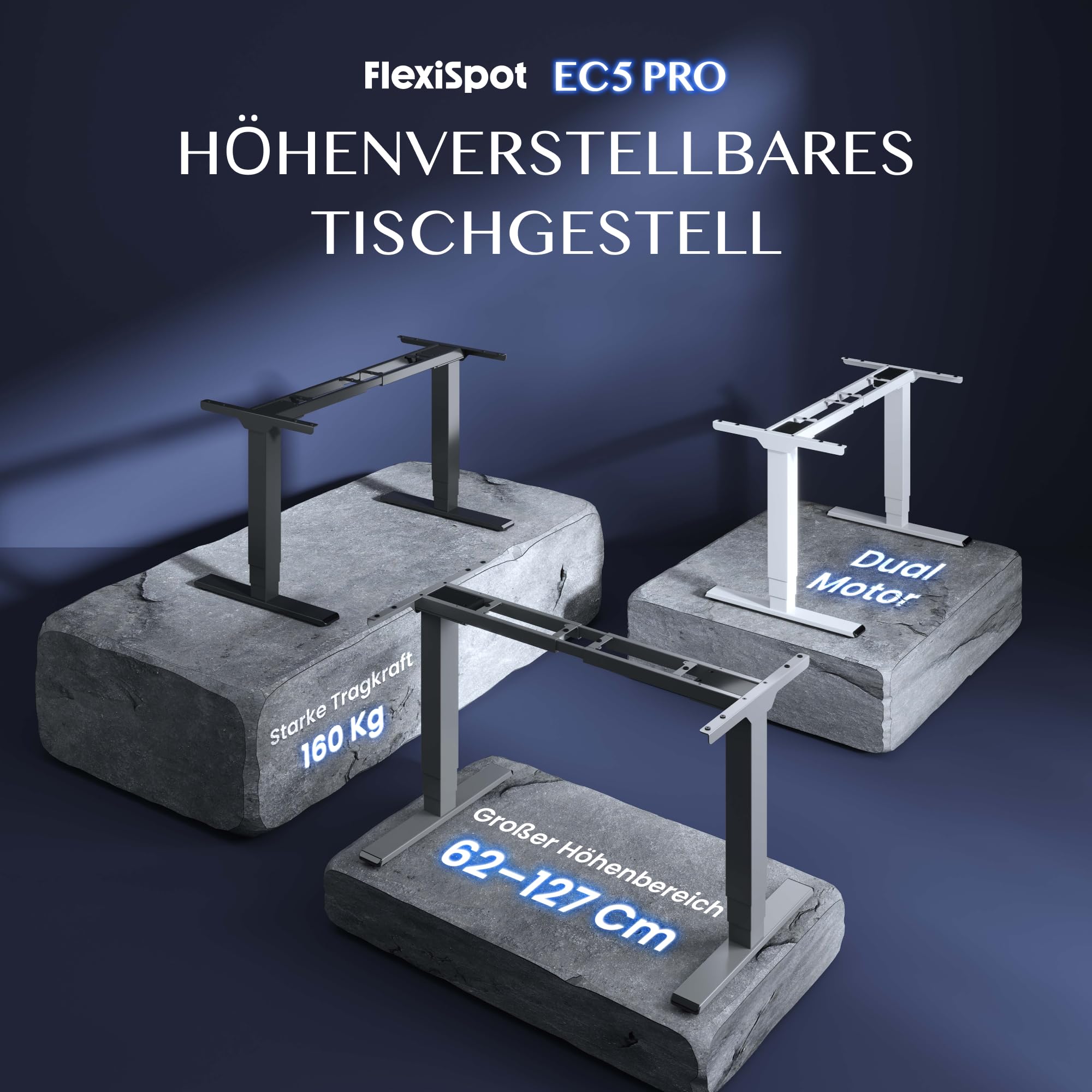 FLEXISPOT Höhenverstellbarer Schreibtisch Elektrisch Tischgestell mit 2 starken Motoren, Super Belastung 160KG, 3-Fach-Teleskop, Memory-Steuerung, LED Höhenanzeige (PRO Schwarz) | Elektrisches Tischgestell mit hoher Belastbarkeit bis 160 kg, Memory-Steuer