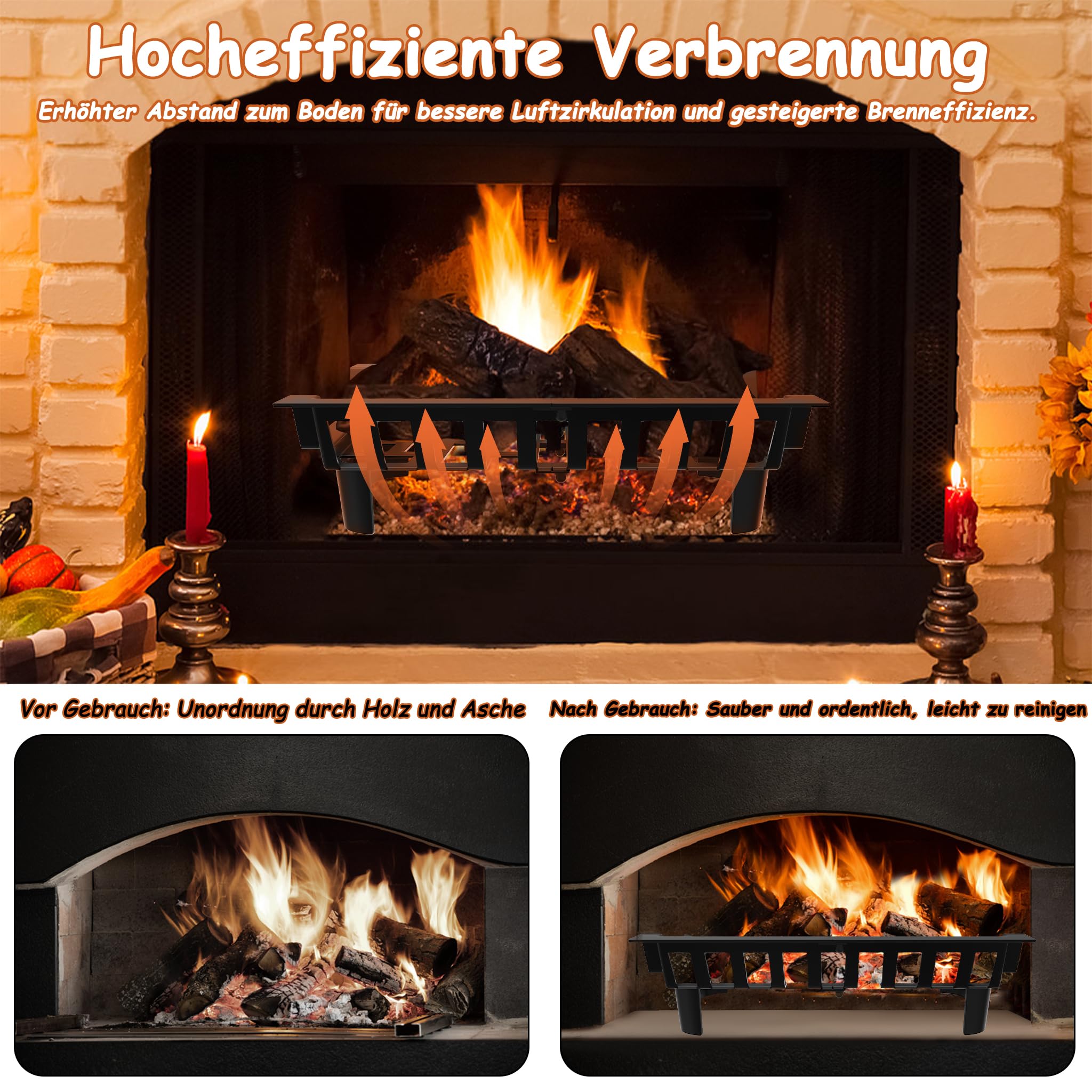 YRhome Kaminrost Kaminholzrost Brennholzrost 46x31x13cm Scheithalter Holzofenrost Brennholzhalter Kaminholzständer für Kamin Schwarz Feuerstellenrost Ofenrost Kohlenrost Feuerrost Outdoor