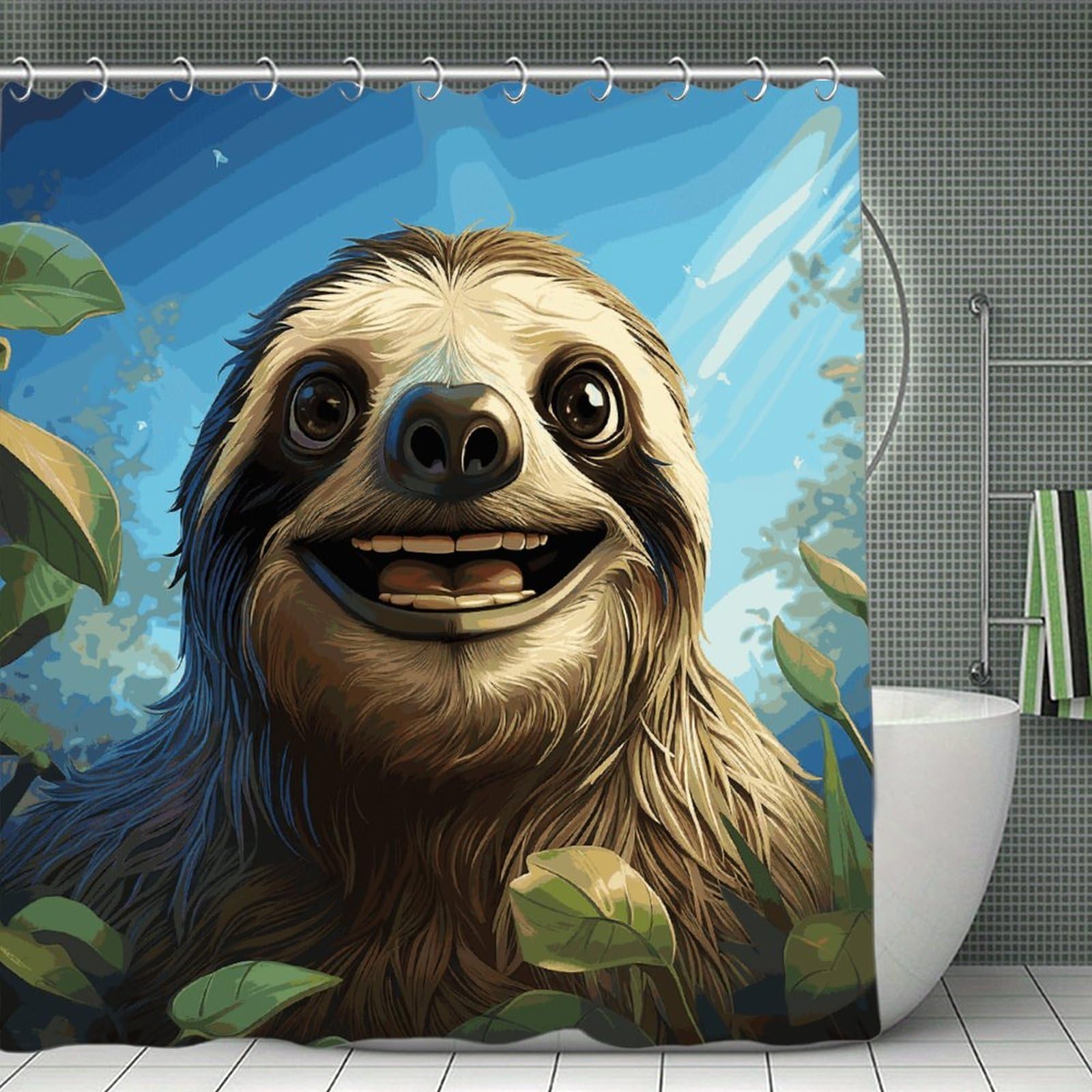 FekiLoot Cartoon Funny Sloth Shower Curtain Thick Weighted Shower Curtain Classic Unique Bath Curtains Heavy Duty Long Showers Curtains for Bathroom Bath Tubs Machine Wash 70.8"x70.8"