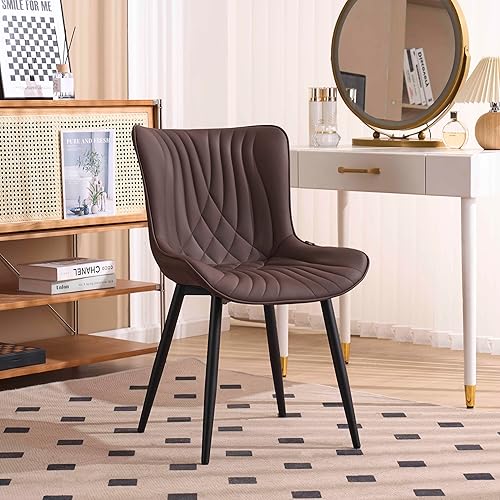 Miniatura 8 de Kidol&Shellder - Juego de 2 sillas de comedor tapizadas de piel sintética moderna de mediados de siglo con respaldo, ergonómicas sin brazos y sillas