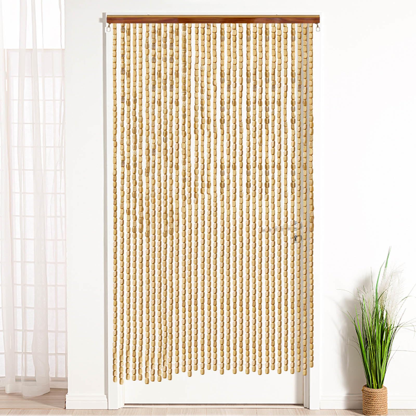 Rideau En Perles De Bambou,Rideau De Perles En Bois Cloison Pour Porte, 50/60/80/90/110/120/140cm Rideau De Perles En Bois Jaune,Rideau D'été Anti-Mouches,Personnalisable,WxH-120strands-120x210cm