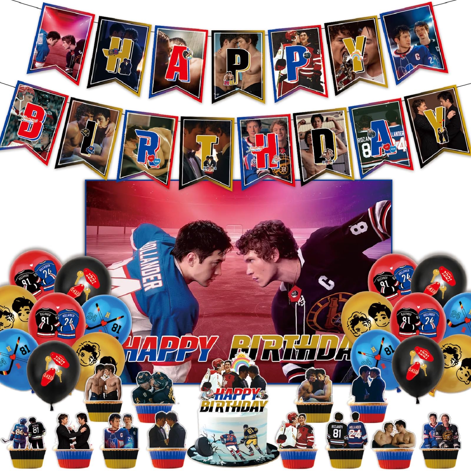 Heated Rivalry Birthday Decorations Kit with Balloons,Happy Birthday Banner,Cake Topper Party Decorations Supplies Gay Hockey Romance Hollander&Rozanov Party Heated Rivalry Merch for Fans
