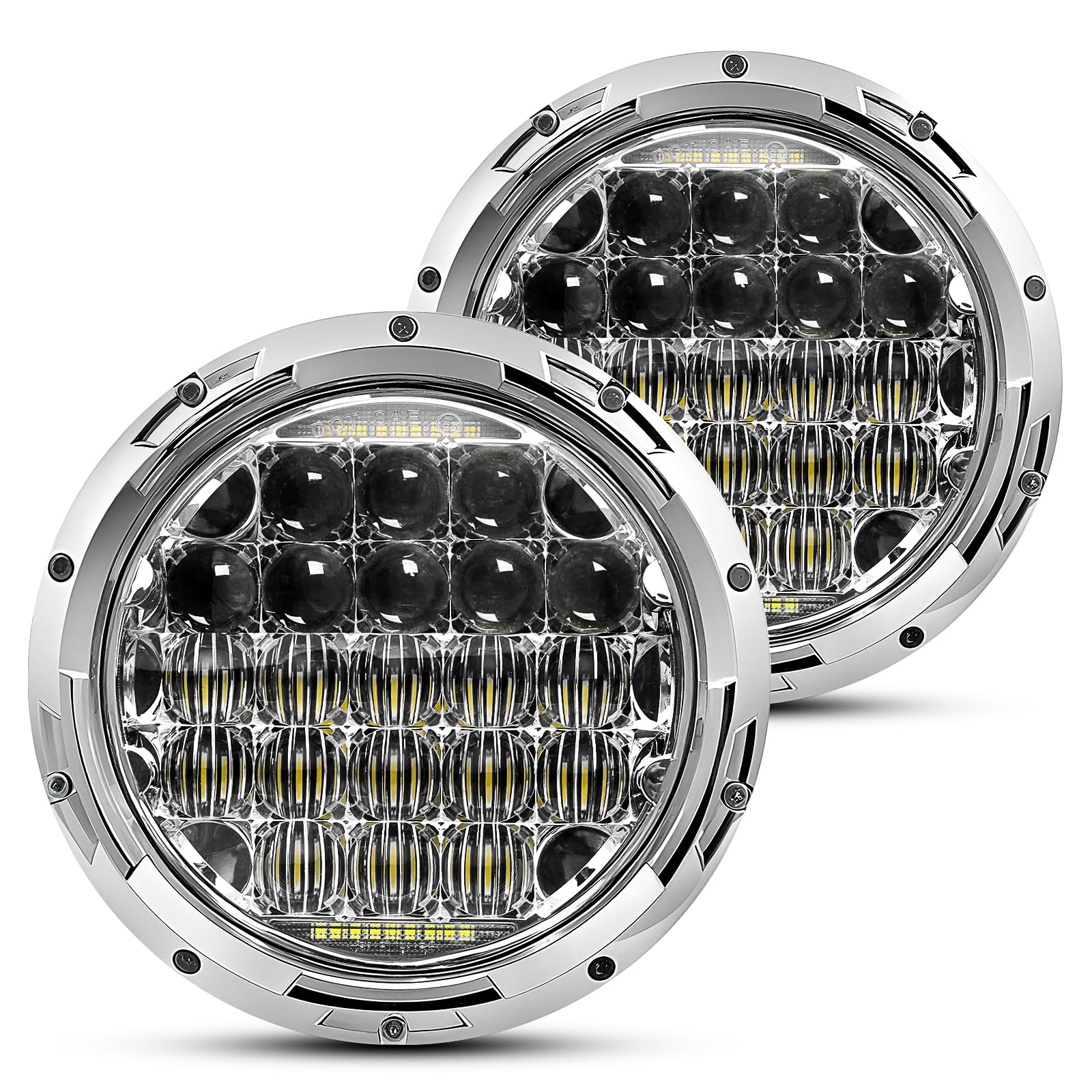 130W 7" inch LED Headlights with DRL Compatible with Jeep Wrangler 97-2018 JK TJ LJ Hummer H1 H2 Headlamp Chrome