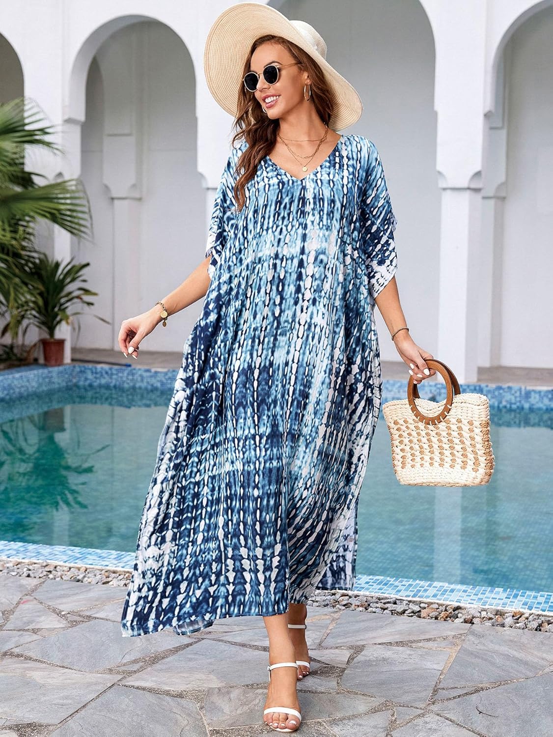 Kaftan for Women Plus Size Bathing Suit Cover up Batwing Dress Loose fit Moroccan Caftan mumu Dresses for Women - Image 8
