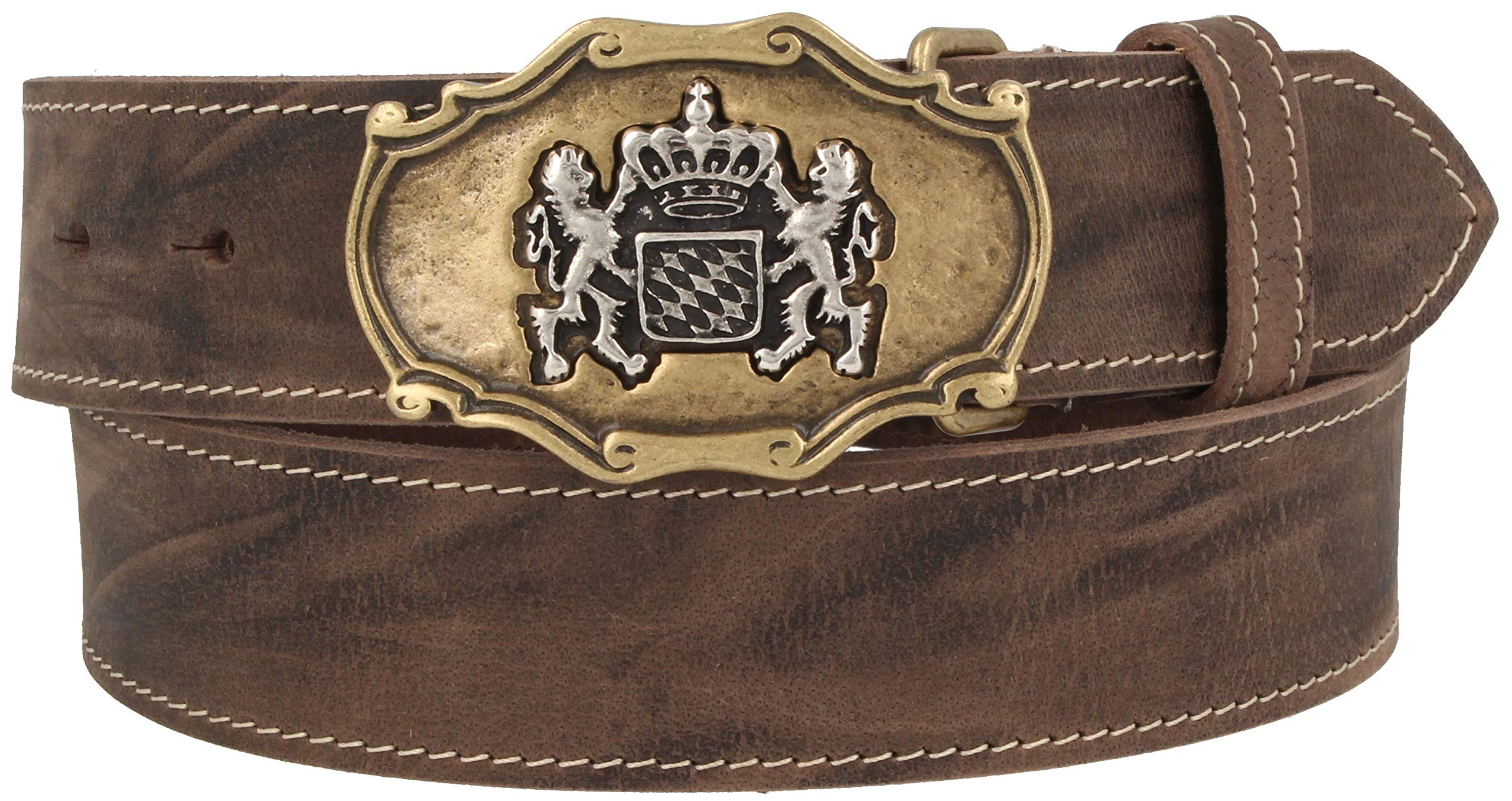 Trachtengürtel Unisex Gold Löwe Bayern 100% Echtleder Handmade in Germany Kürzbar Braun