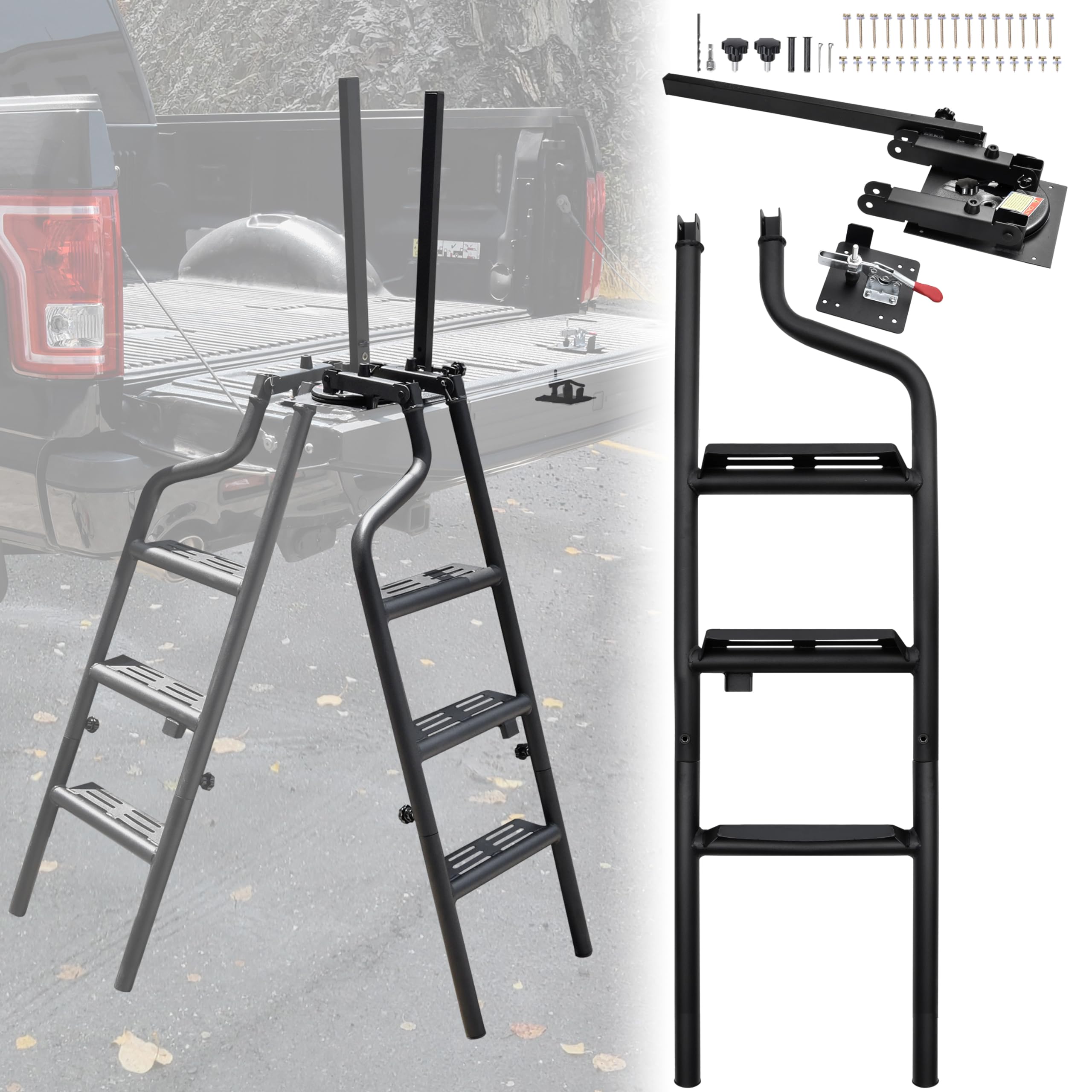 KEWISAUTO Foldable Pickup Truck Tailgate Ladder With Grab Handle - View #3