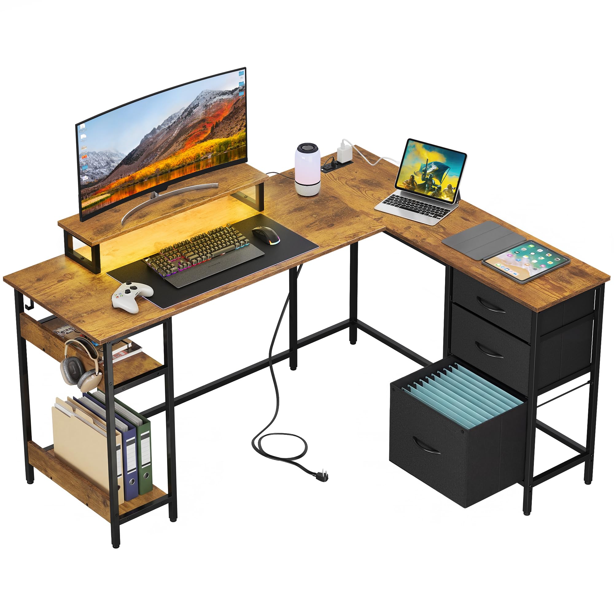 Amazon.com: DEVAISE 55 Inch L Shaped Gaming Desk with Drawers and