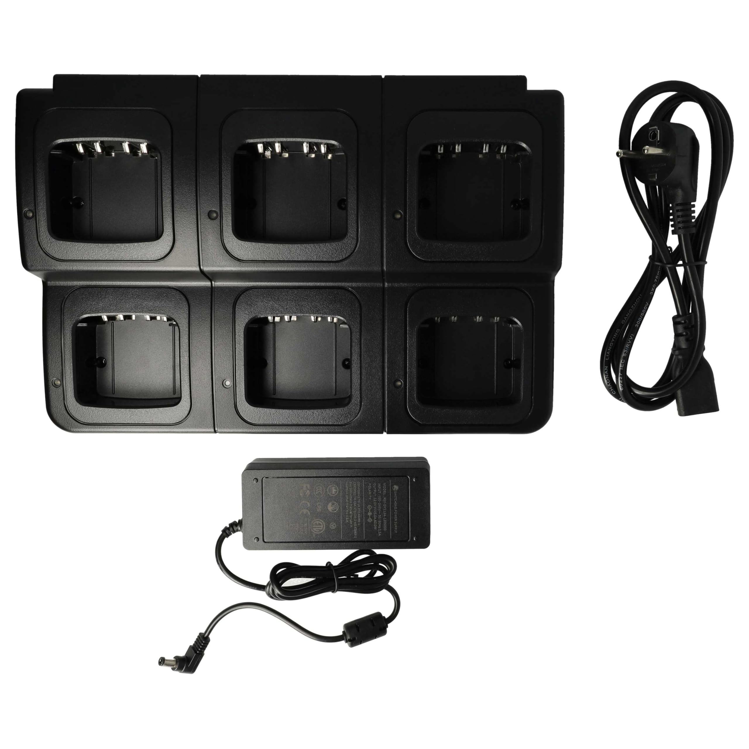 vhbw Cargador 6 Compartimentos Compatible con Motorola DP2000, DP-2400, DP2600, DP2400 baterías de Radio - Estación de Carga + Fuente de alimentación