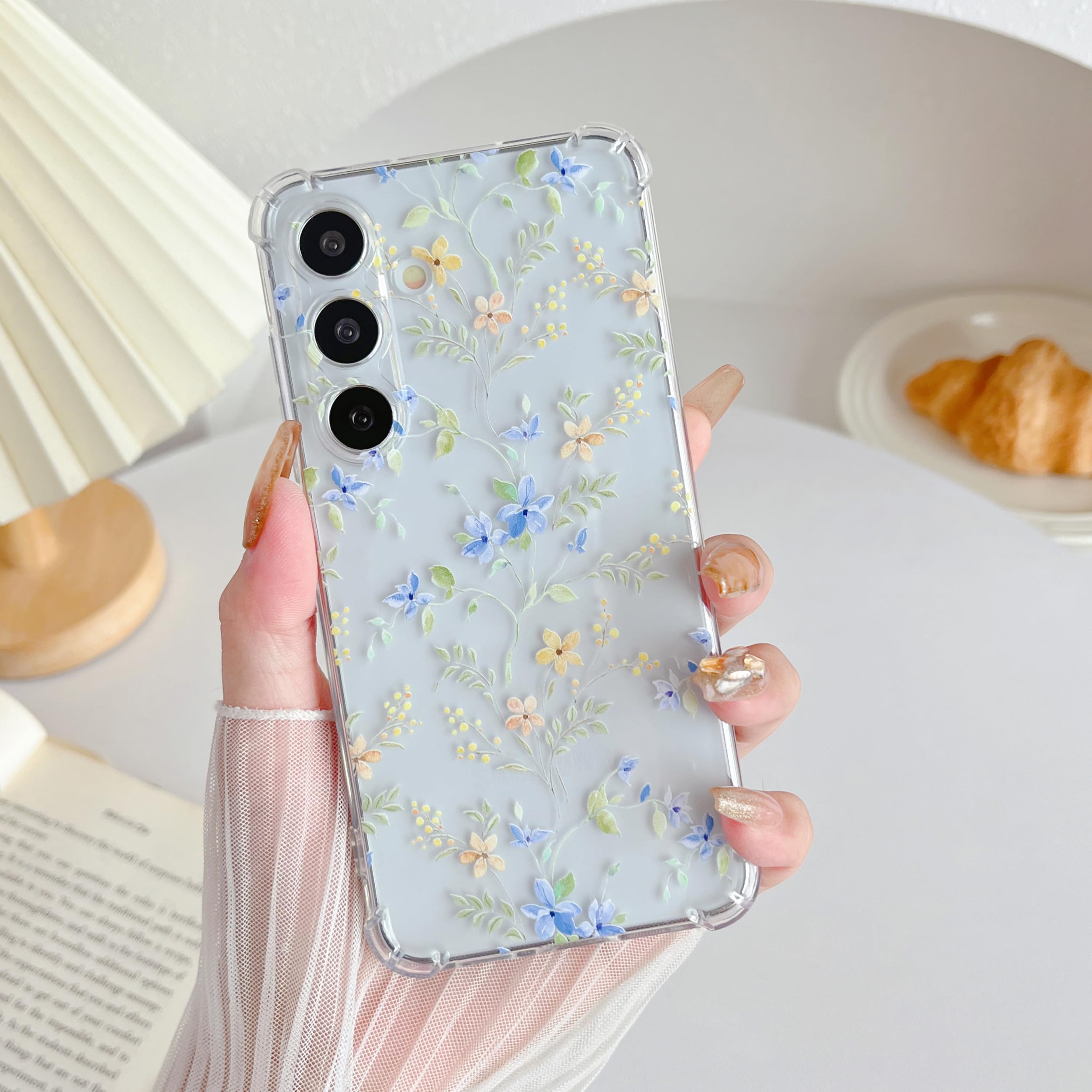 ZTOFERA Case for Samsung Galaxy A35 5G, Transparent Clear Soft TPU Case with Daisy Pattern, Ultra Slim Anti-scratch Silicone Gel Protective Bumper Cover for Samsung A35 - Blue Pink Flower